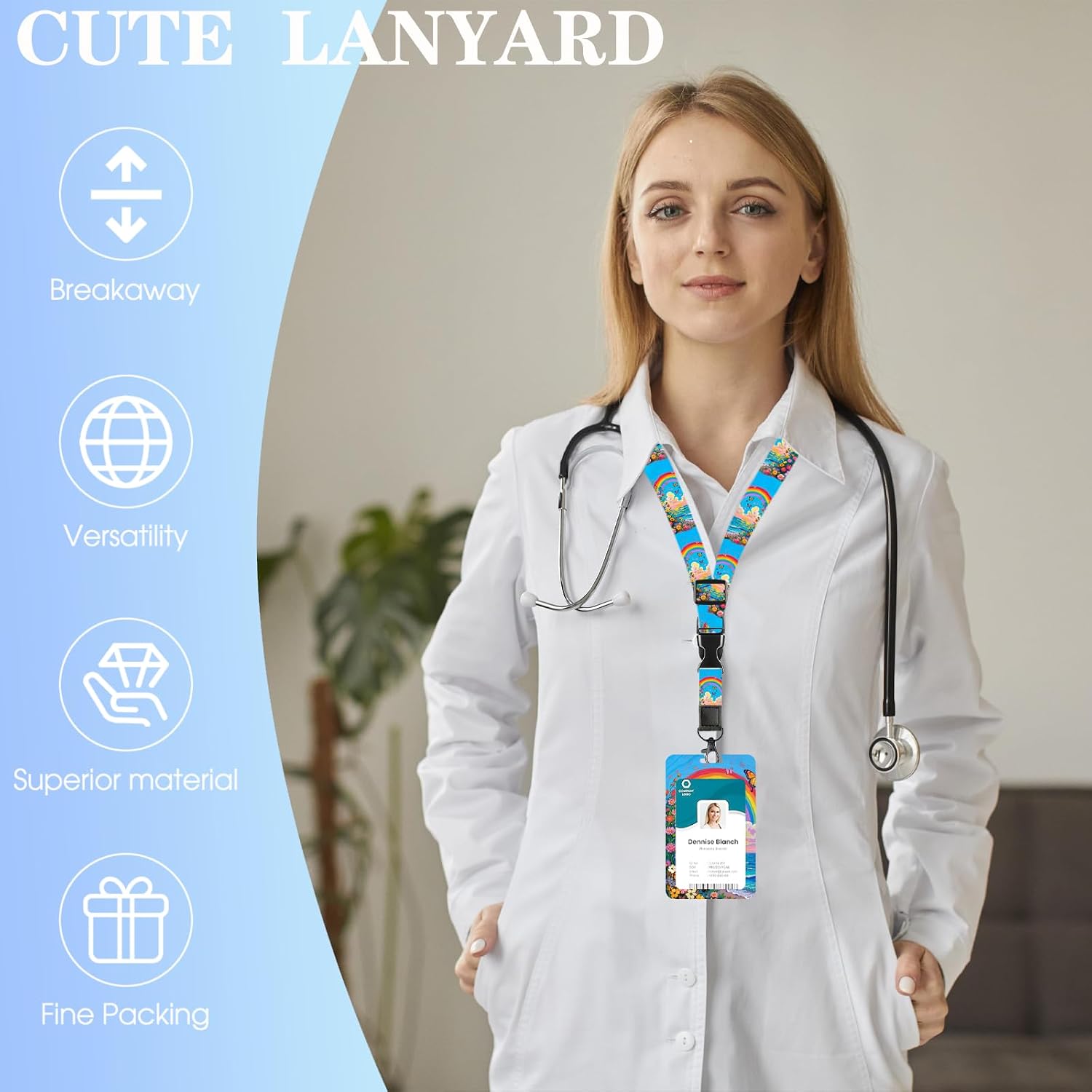 Thumbnail 1 de ID Badge Holder with Breakaway Lanyard, Sky Butterfly