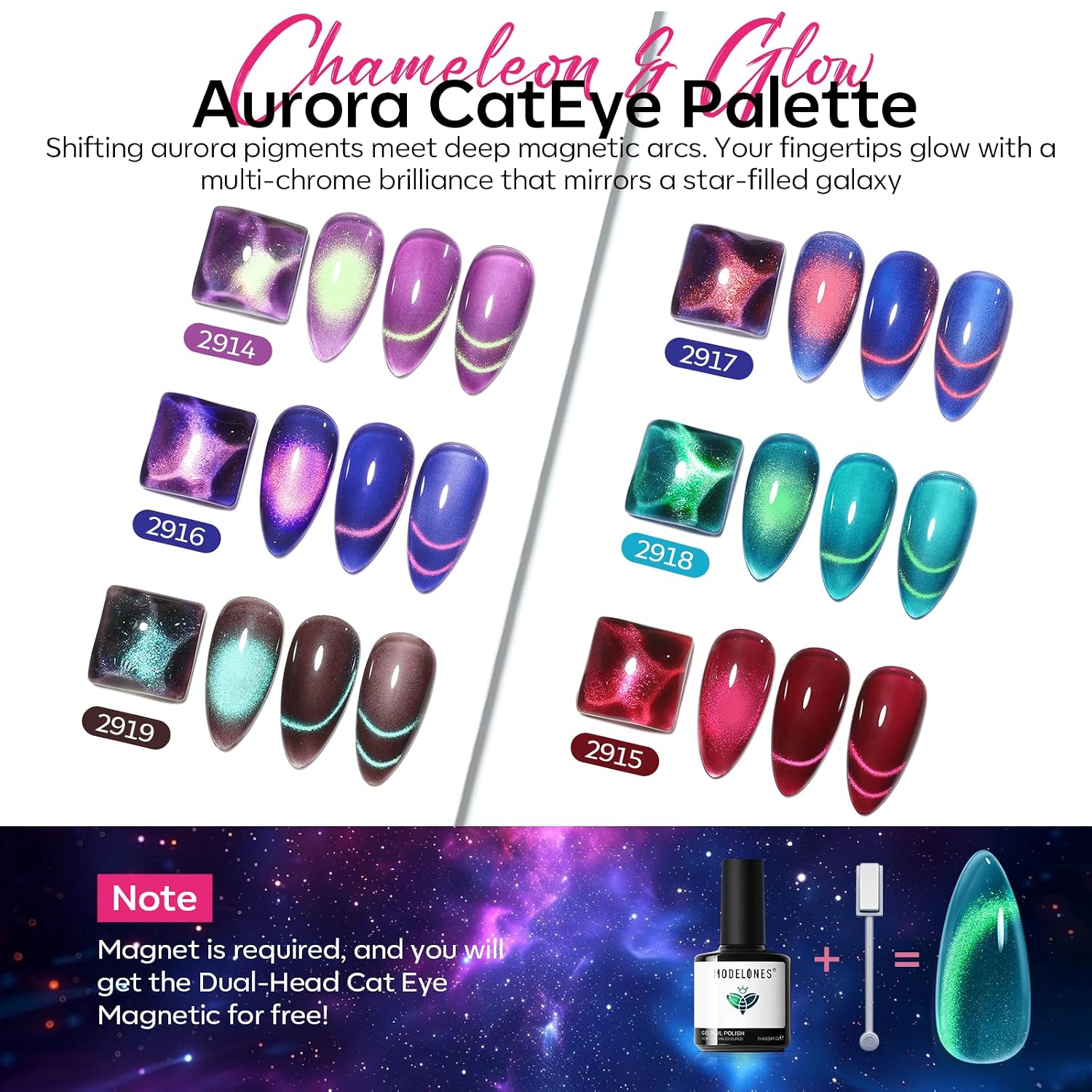 Detalle de Modelones Cat Eye Gel Nail Polish Set, 6 colors