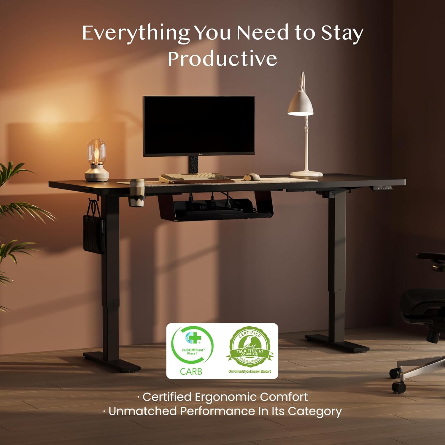 Thumbnail 2 de FLEXISPOT 160 x 60cm Electric Standing Desk (Black+Black) with Memory Function