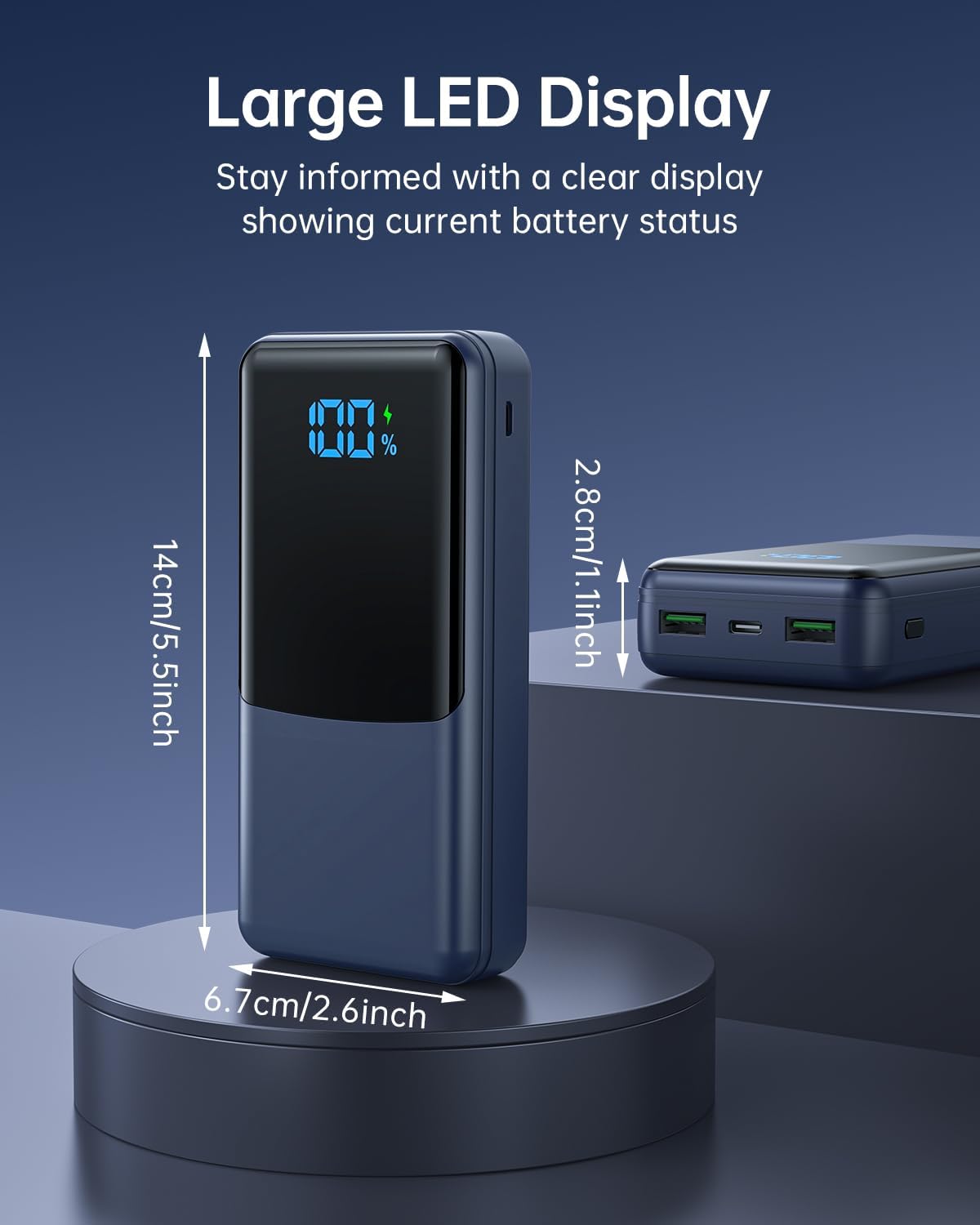Detalle de Coblob 27000mAh power bank with PD 3.0 fast charging, USB-C & micro inputs, 3 outputs (white)