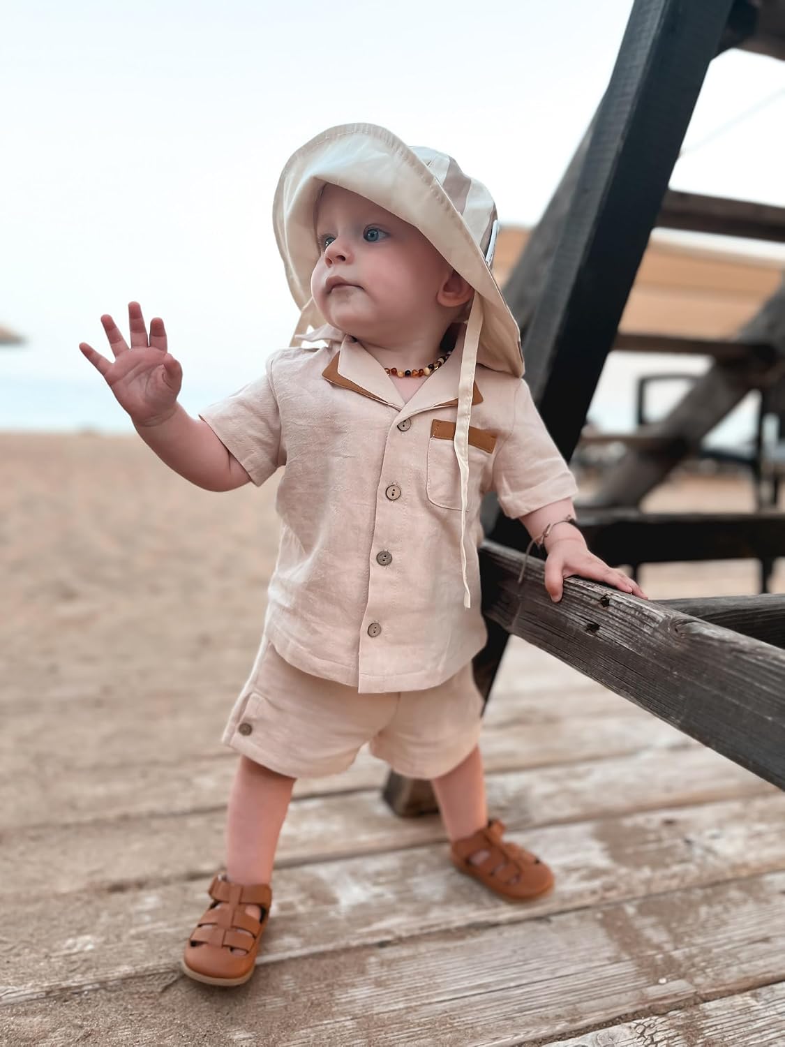 Detalle 2 de Volunboy Baby Boys Summer Clothing Set: Cotton Linen Short Sleeve Shirt + Shorts
