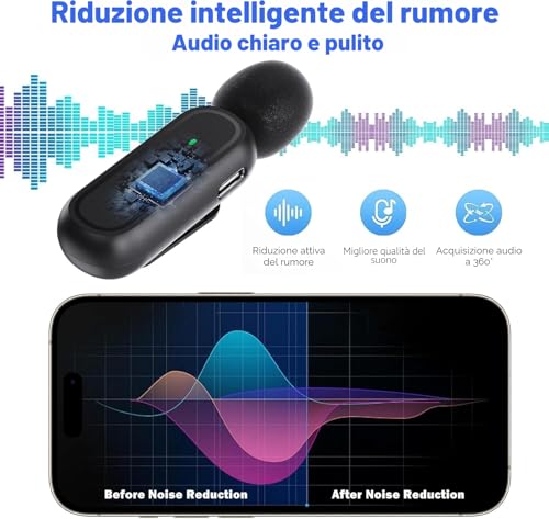 Detalle de Voijump Microfono Wireless Lavalier per iPhone/iPad e Android con Custodia 42H