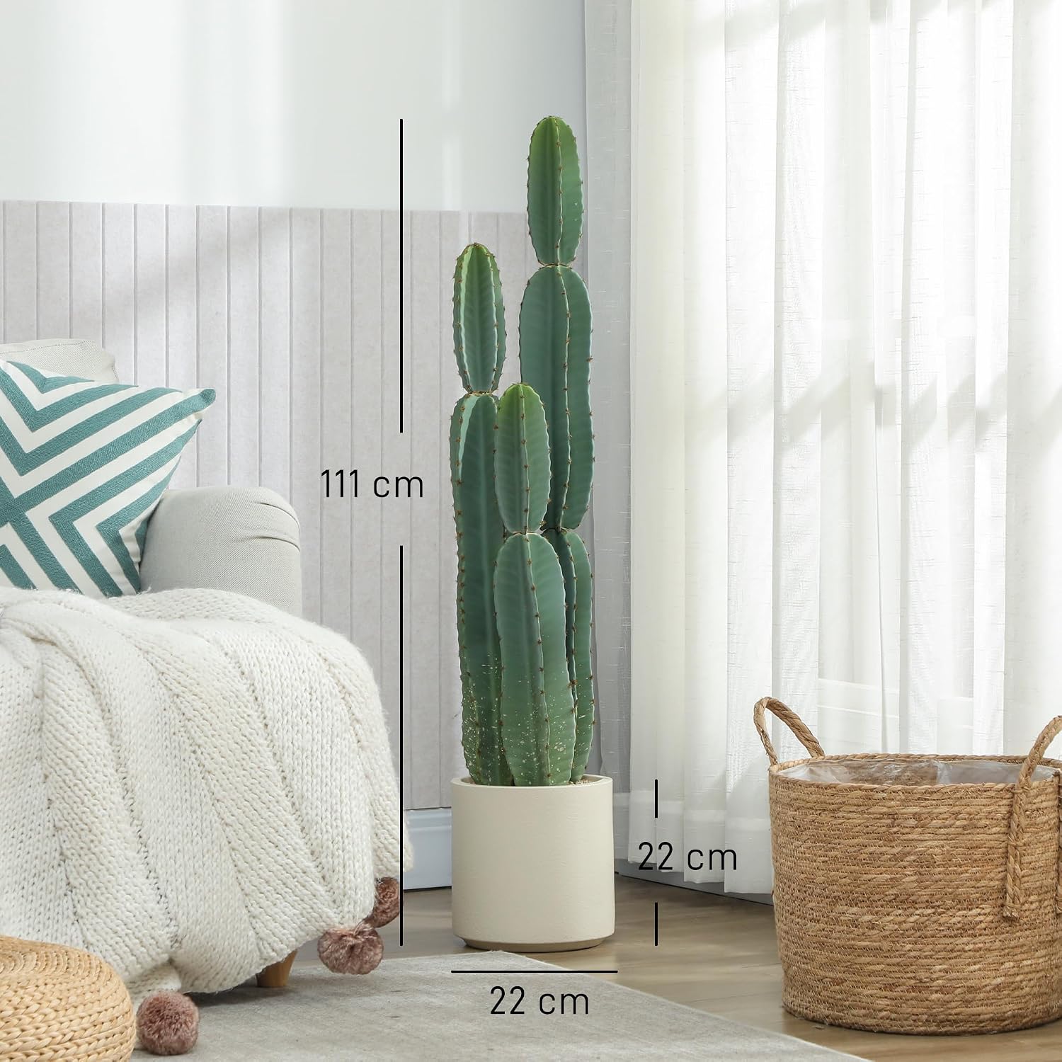 Detalle 1 de HOMCOM 83C-206V00GN kunstcactus van 111 cm in pot, onderhoudsvrij