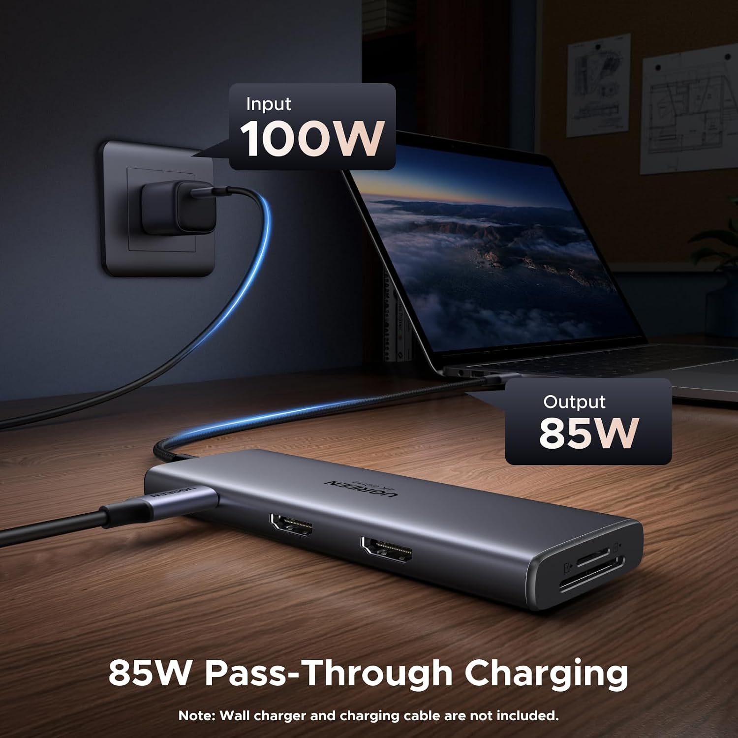 Detalle de UGREEN Revodok 9-in-1 USB-C Docking Station: Dual 4K @60Hz, 100W PD for Laptops
