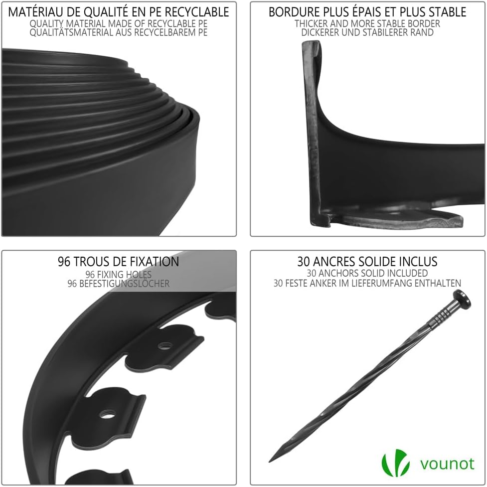Thumbnail 3 de VOUNOT Lawn Edging 20m with 60 Pegs – Flexible Plastic Border for Grass, Beds and Paths