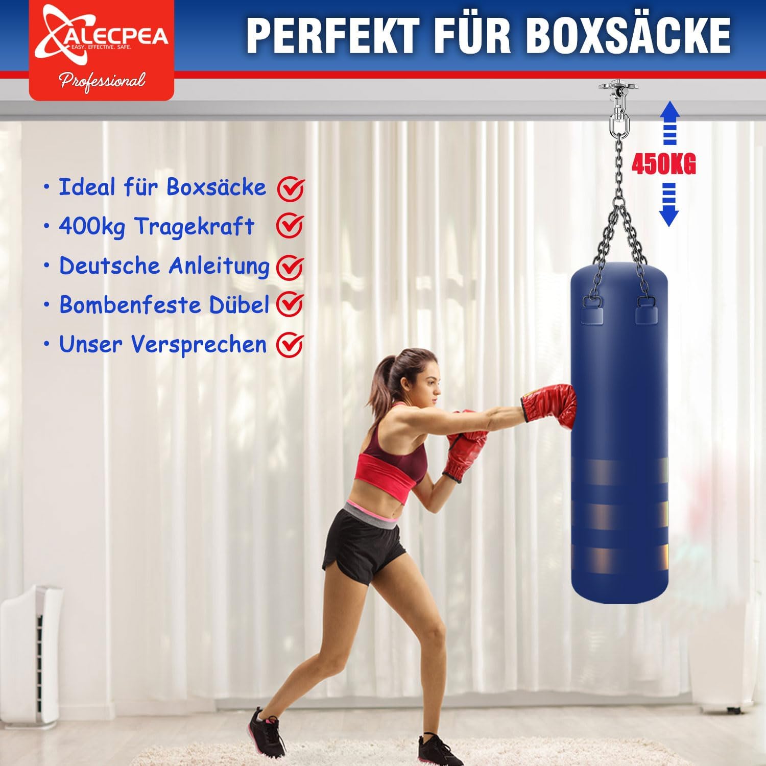 Thumbnail 5 de ALECPEA 360° Dreh-Deckenhaken für Schaukeln & Hängesessel – Tragfähigkeit 450 kg, Edelstahl