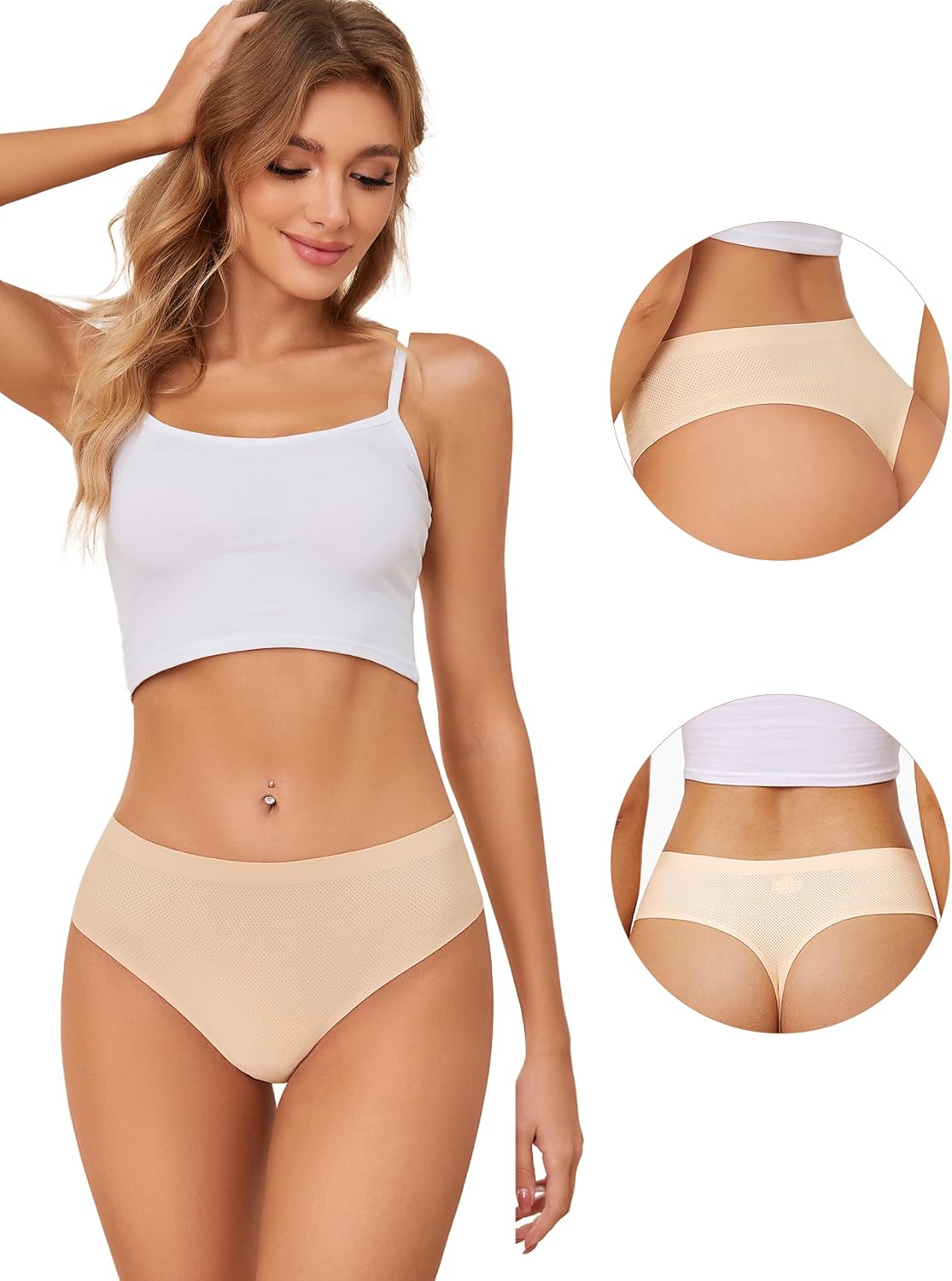 Thumbnail 2 de VOENXE perizoma donna senza cuciture a vita alta – slip tanga invisibili in microfibra (confezione da 5)