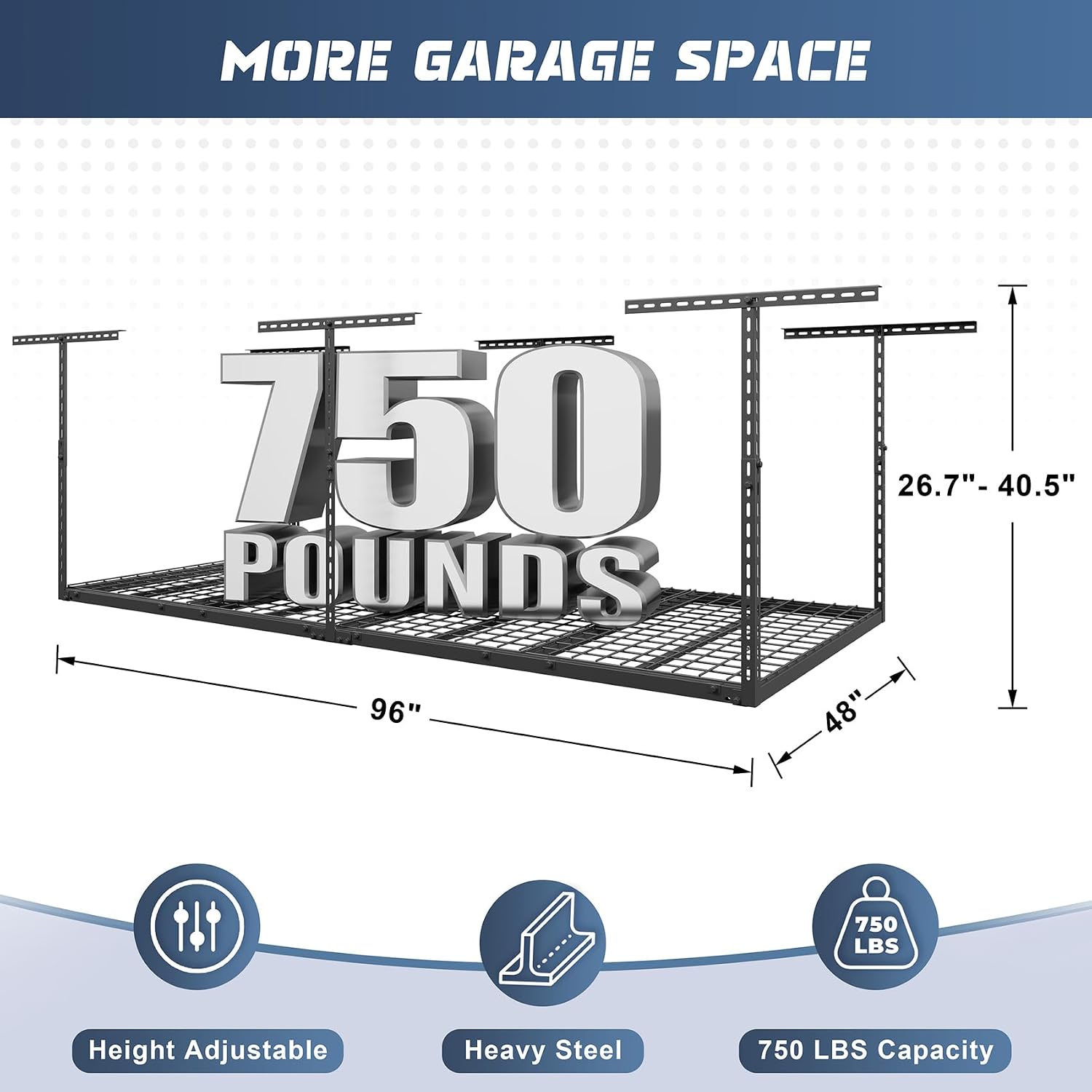 Detalle 2 de Jusgym CR02 4x8 ft Overhead Garage Rack, 750 lb, Adjustable Height