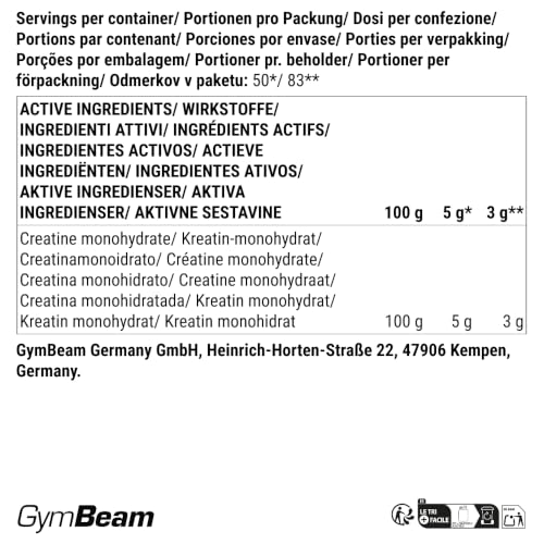 Detalle 1 de GymBeam Creatina Monoidrata 100% in polvere non aromatizzata – 250 g