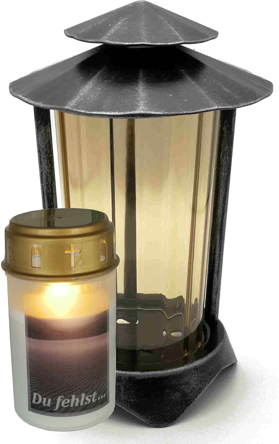 Thumbnail 1 de Anosta Grablaterne rund aus Metall mit LED-Kerze – 21 cm, Aluminium & Glas in Bronze