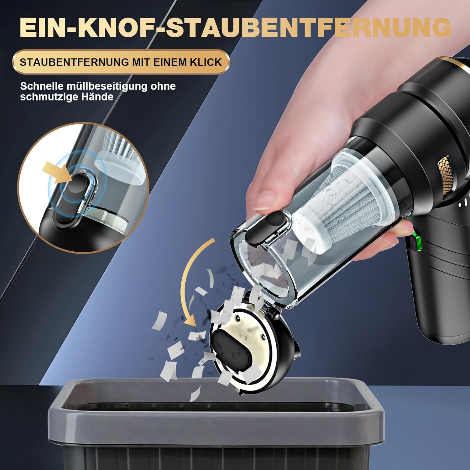 Thumbnail 6 de Feolaviy Akku-Handstaubsauger 4-in-1 (4 Düsen), kabellos bis 28.000 PA – für Auto, Küche, PC & Tierhaare