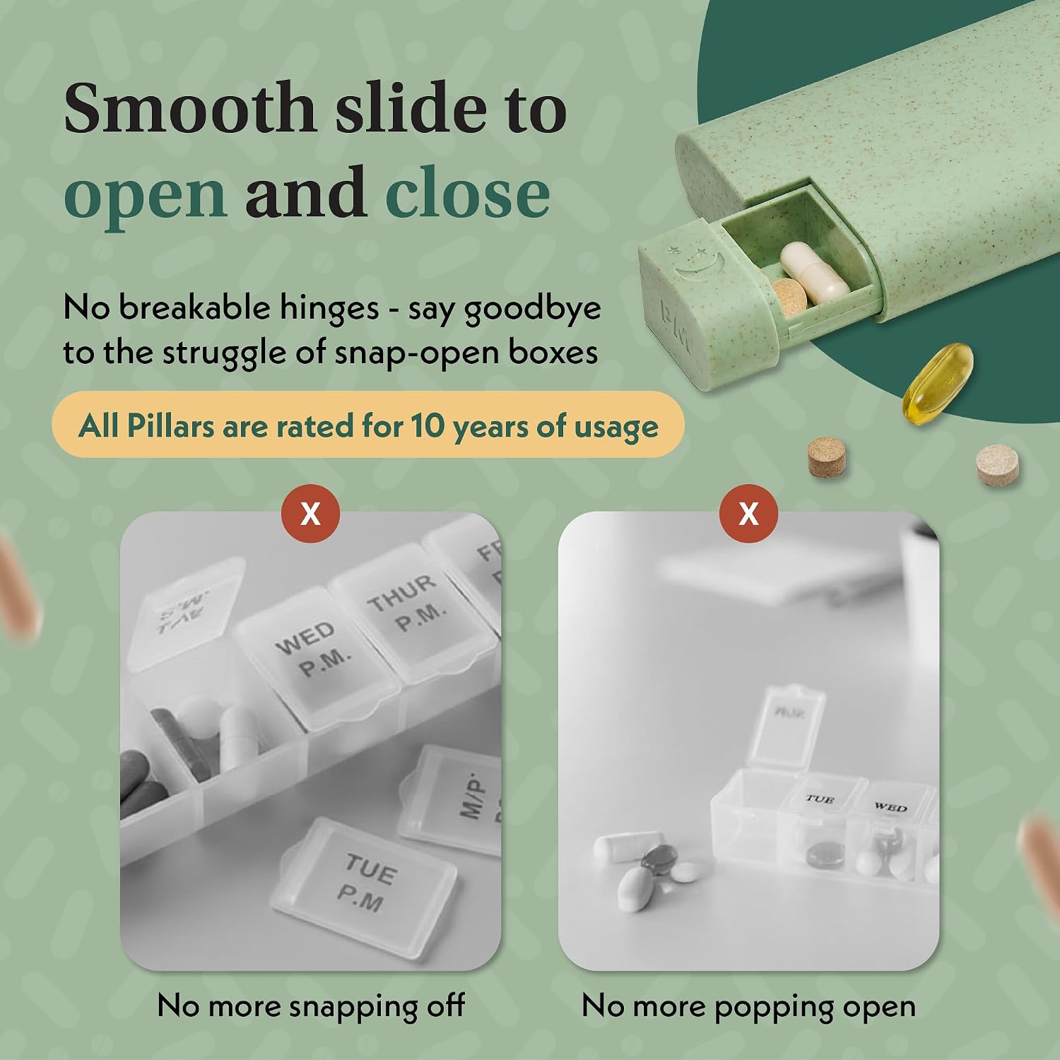 Thumbnail 6 de Sequence Pillar AM/PM Pill Organiser (Sage Green) – 7 Day, 2 Times a Day Tablet Box