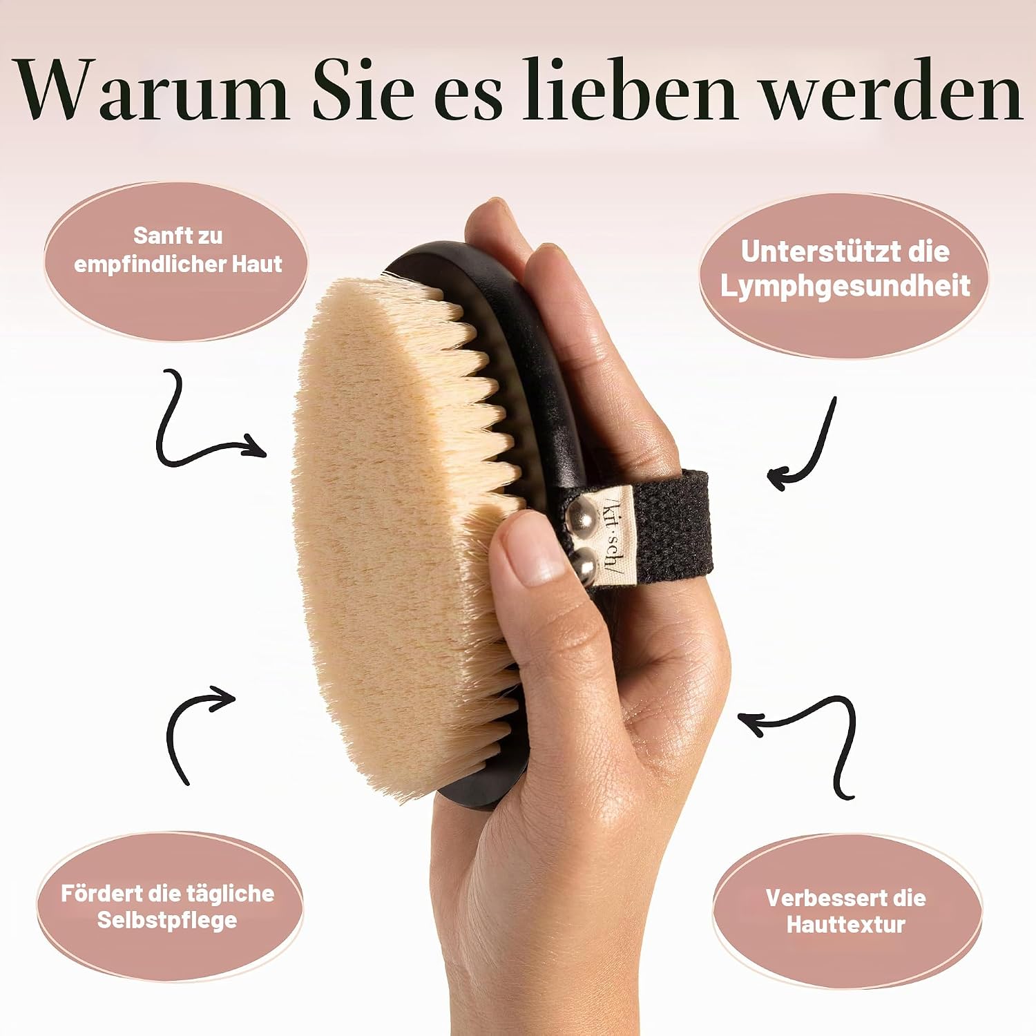 Detalle de Kitsch Dry Brushing Körperbürste für Lymphdrainage – weiche Borsten, nachhaltige Trockenbürste