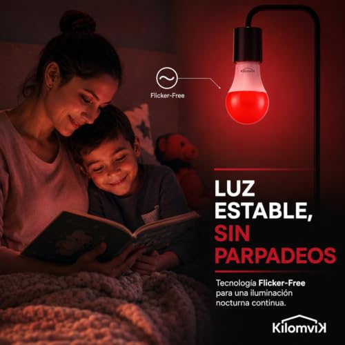 Thumbnail 4 de KILOMVIK Bombilla Luz Roja Nocturna Melatonina 7W, E27 (Pack 2) – 0% Luz Azul