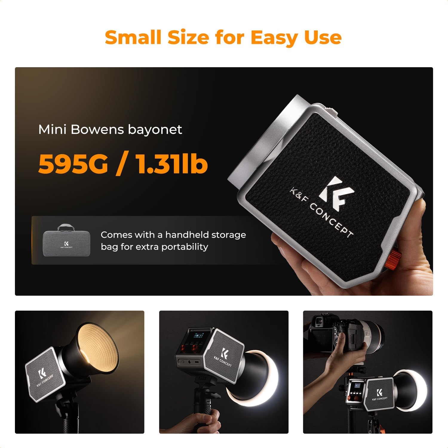 Detalle de K&F CONCEPT 60W COB Video Light with Built-in 4500mAh Battery