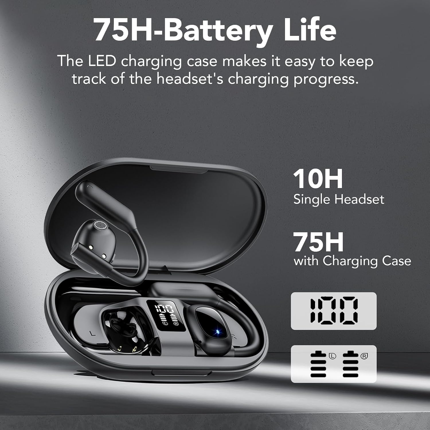 Detalle de Hendari Open Ear Headphones with Air Conduction and Bluetooth 5.3