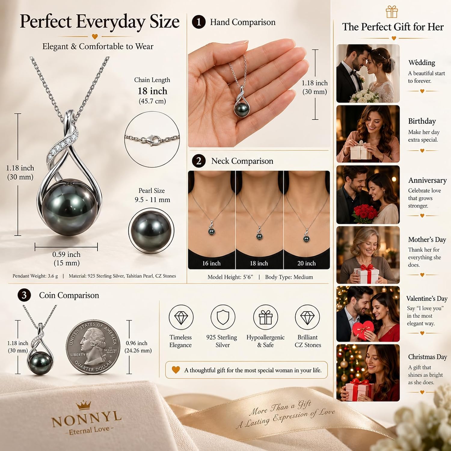 Thumbnail 5 de NONNYL Tahitian Black Pearl Necklace 9-10mm