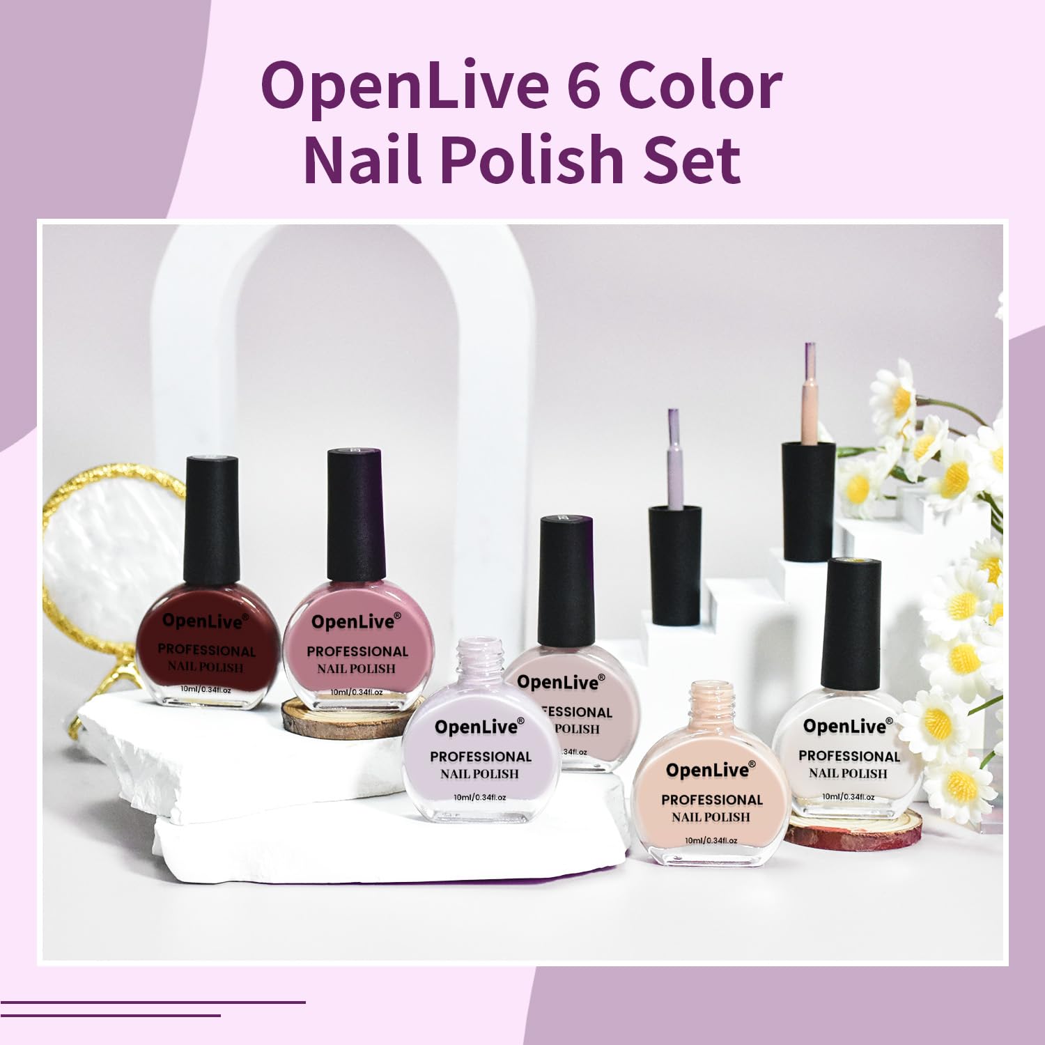 Thumbnail 2 de OpenLive 10ml Nude Pink Nail Polish Set (6 Colors) — Quick-Dry Neutral, Brown/Red/Purple Shades