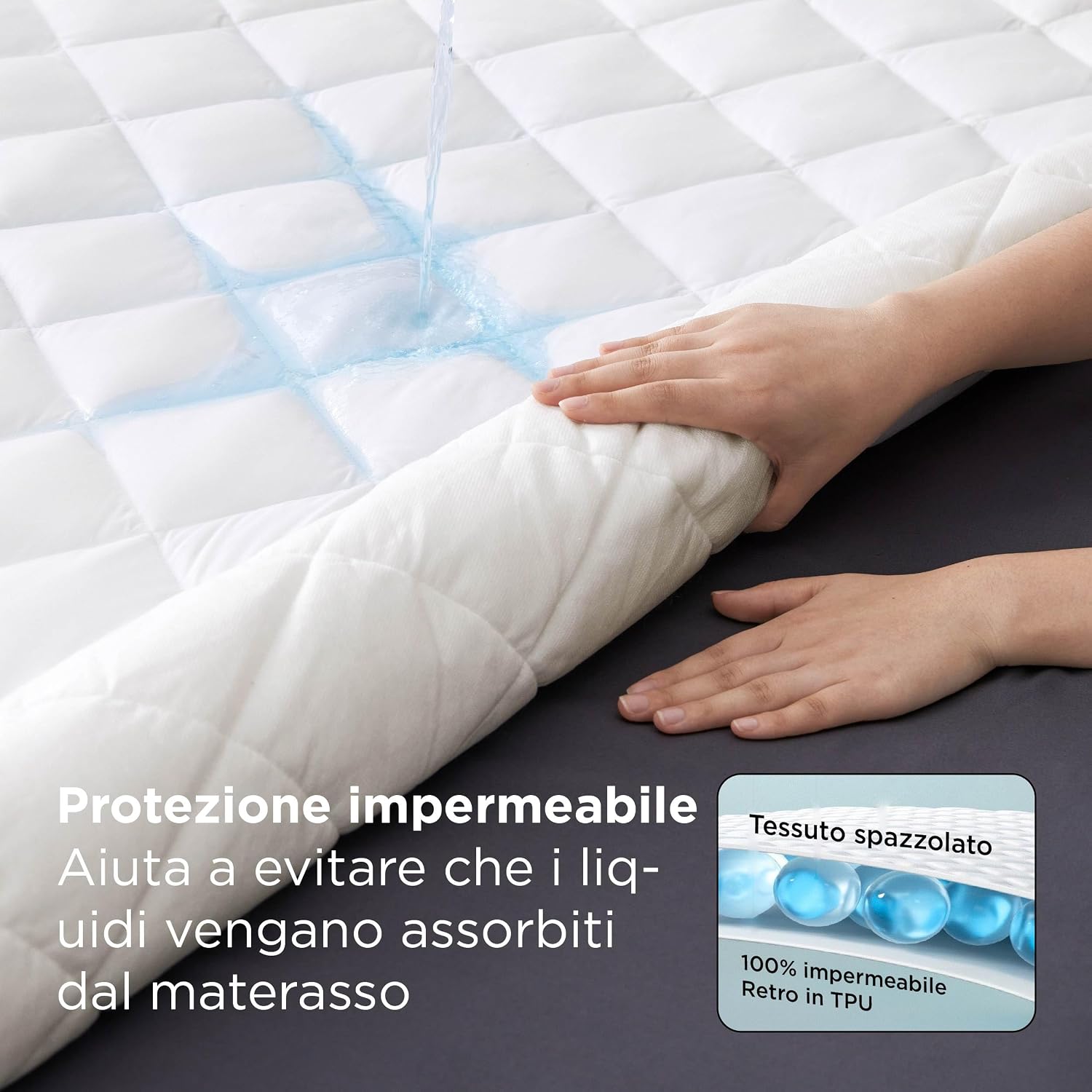 Detalle de Coprimaterasso impermeabile 160x190 cm di BEDSURE: protezione affidabile, comfort quotidiano