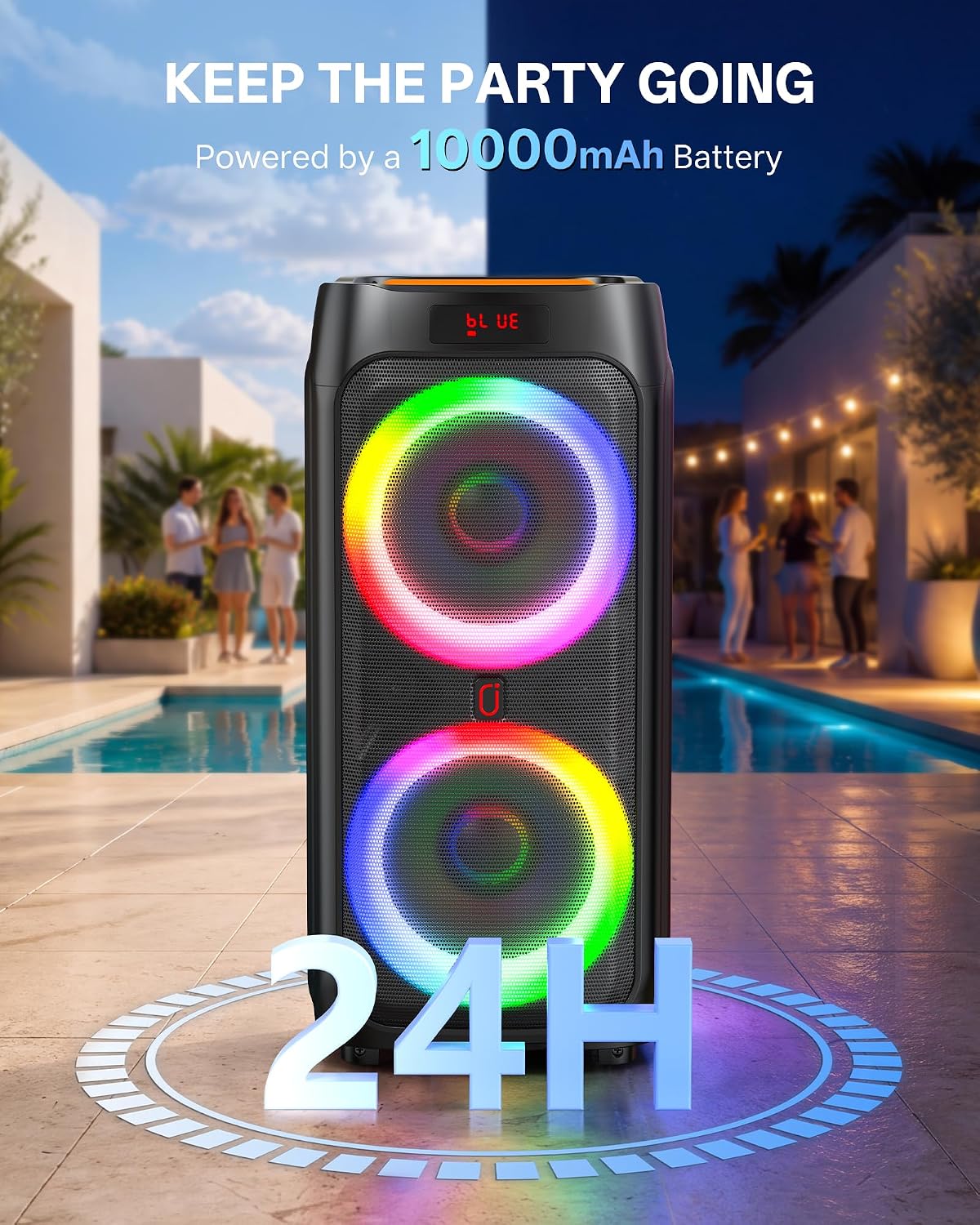 Detalle de JYX JYX-T9 Karaoke Machine, 500W Peak, 3 Wireless Mics, Dual 8-Inch Woofers