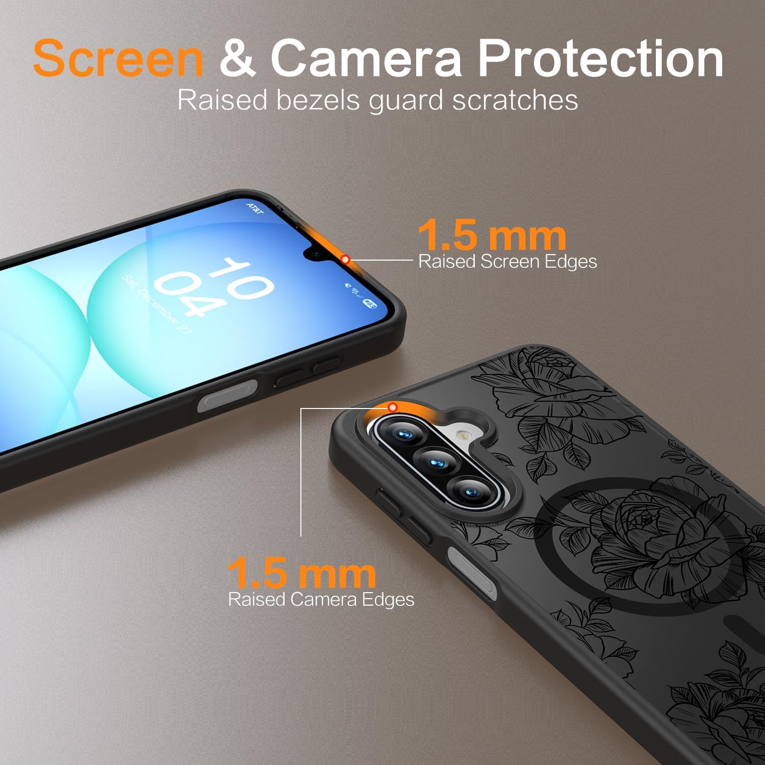 Detalle 2 de Teayoha Samsung Galaxy A17 Case with MagSafe Compatibility, Black Floral Print