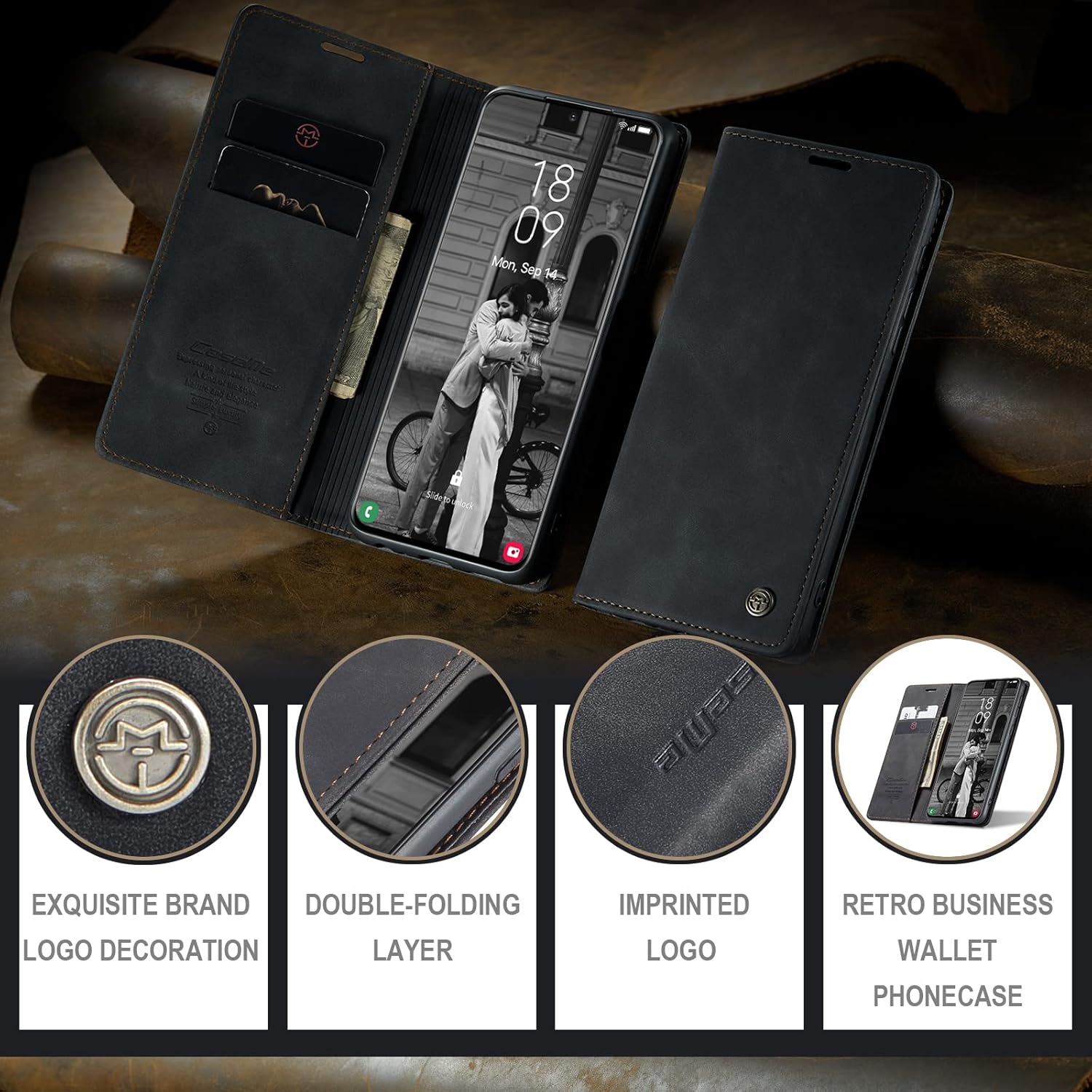 Detalle de Cracedily Klapphülle aus PU-Leder für Samsung Galaxy S21 5G – Kartenfächer, Standfunktion, Schwarz