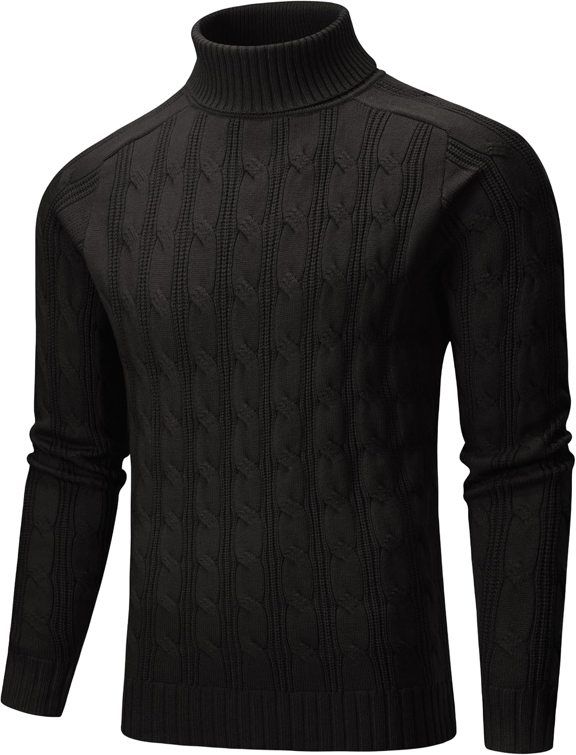 Detalle de TACVASEN Men's Cable-Knit Turtleneck Sweater with Ribbed Cuffs and Hem