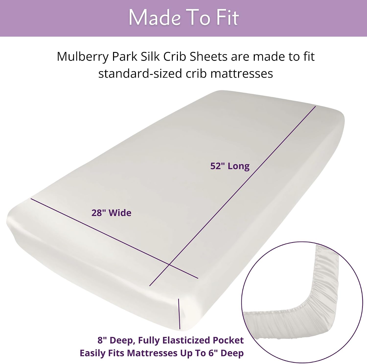 Detalle 2 de Mulberry Park Silks 652671103001 Silk Fitted Crib Sheet, 19 Momme, White