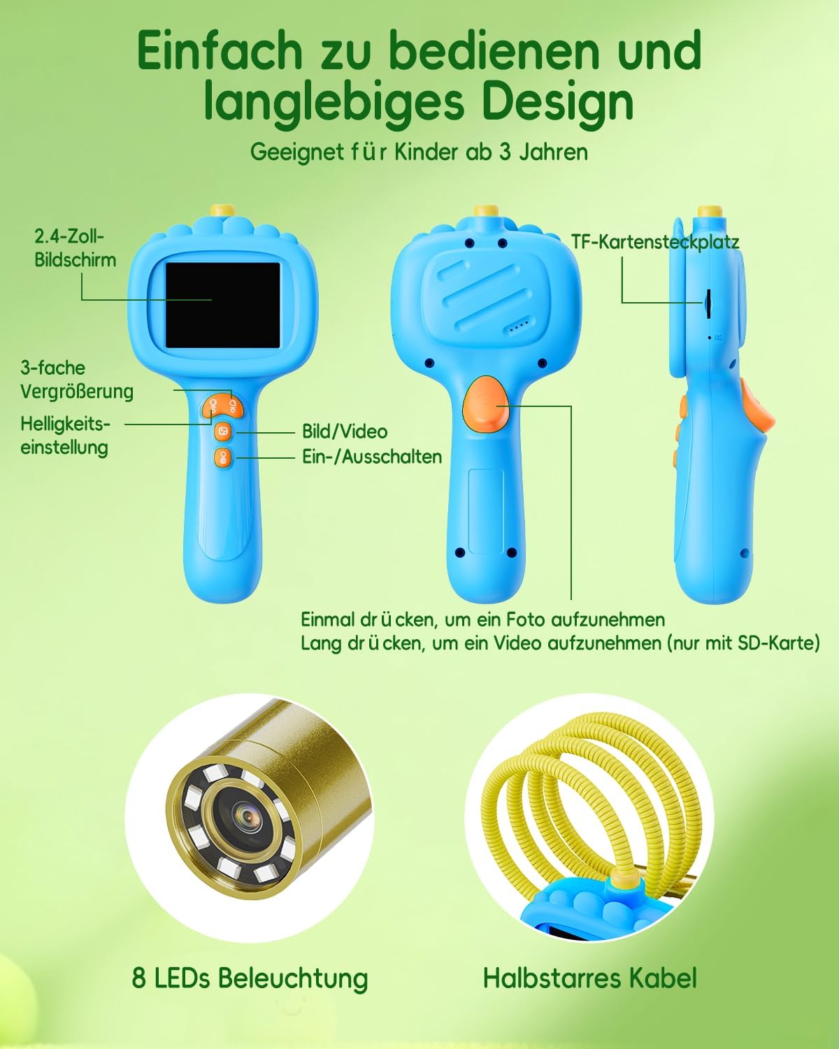 Detalle 2 de Ashfly Endoskopkamera Kinder 1080P Blau