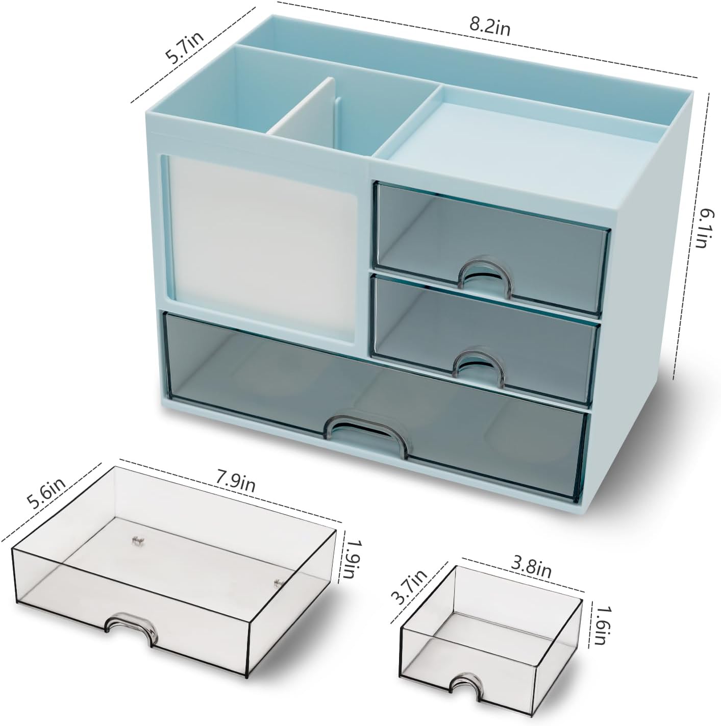 Thumbnail 5 de RISEMART Schreibtisch-Organizer mit 3 Schubladen & Stifthalter (blau) – 5-Fach-Aufbewahrung für Büro und Zuhause