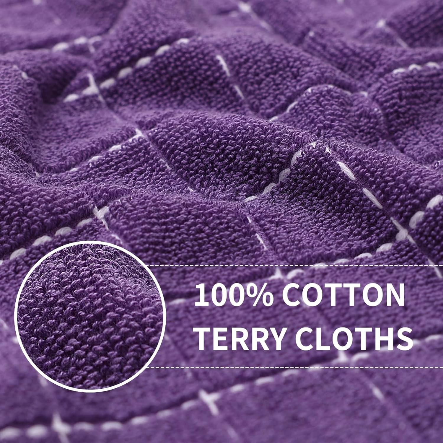 Thumbnail 1 de Homaxy Cotton Terry Kitchen Towels & Dishcloths Set (Purple), Checkered Assortment, Set of 8