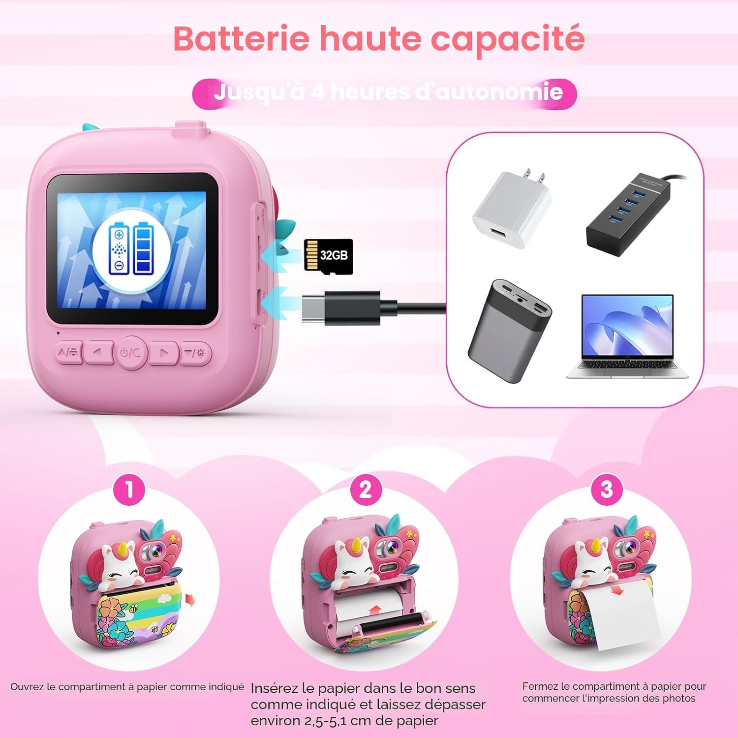 Detalle de TIATUA Appareil Photo Instantané Enfant – Caméra numérique 12 MP avec impression sans encre et écran 2,4
