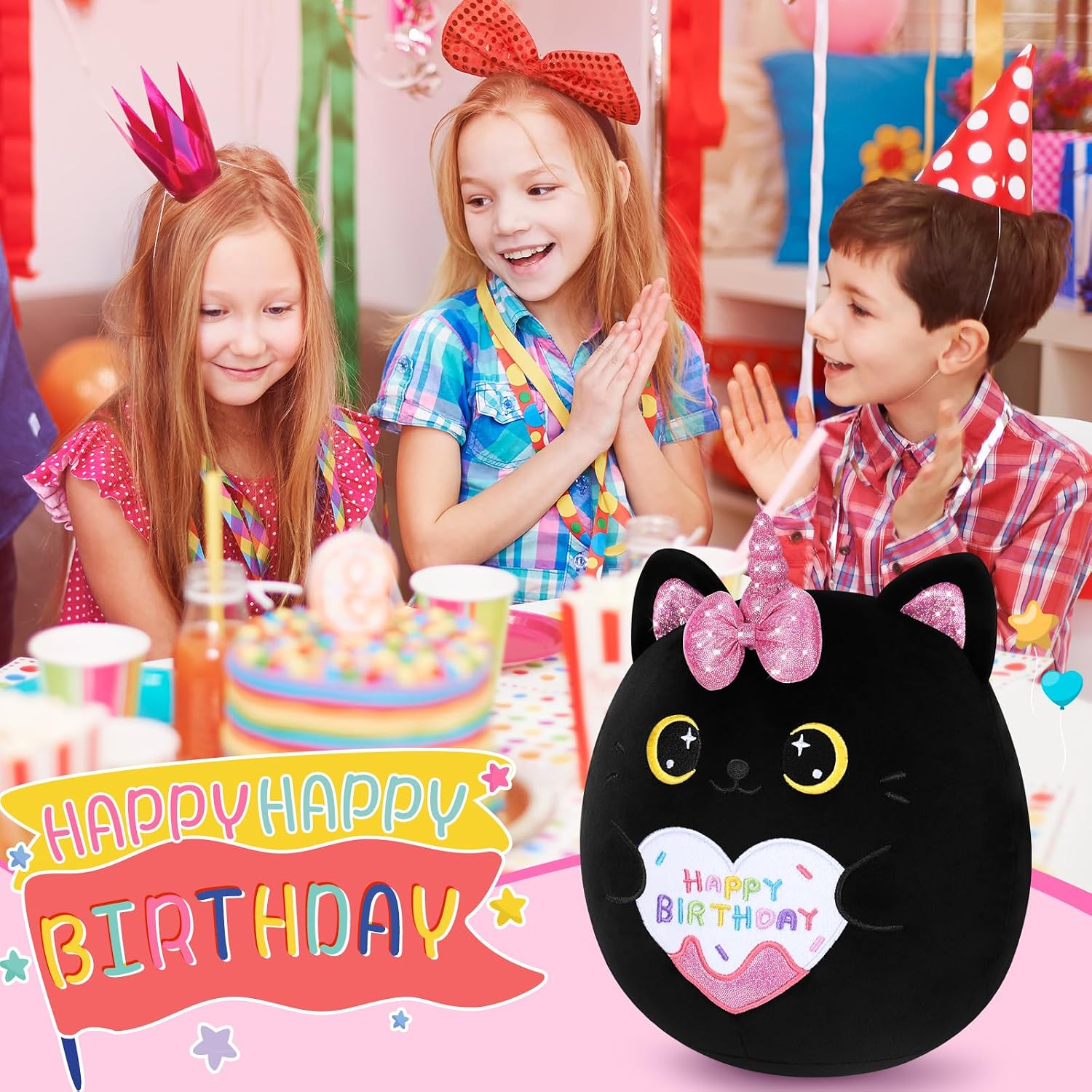 Thumbnail 4 de 11.6-inch Black Cat Happy Birthday Plush – cuddly kitten hugging pillow toy