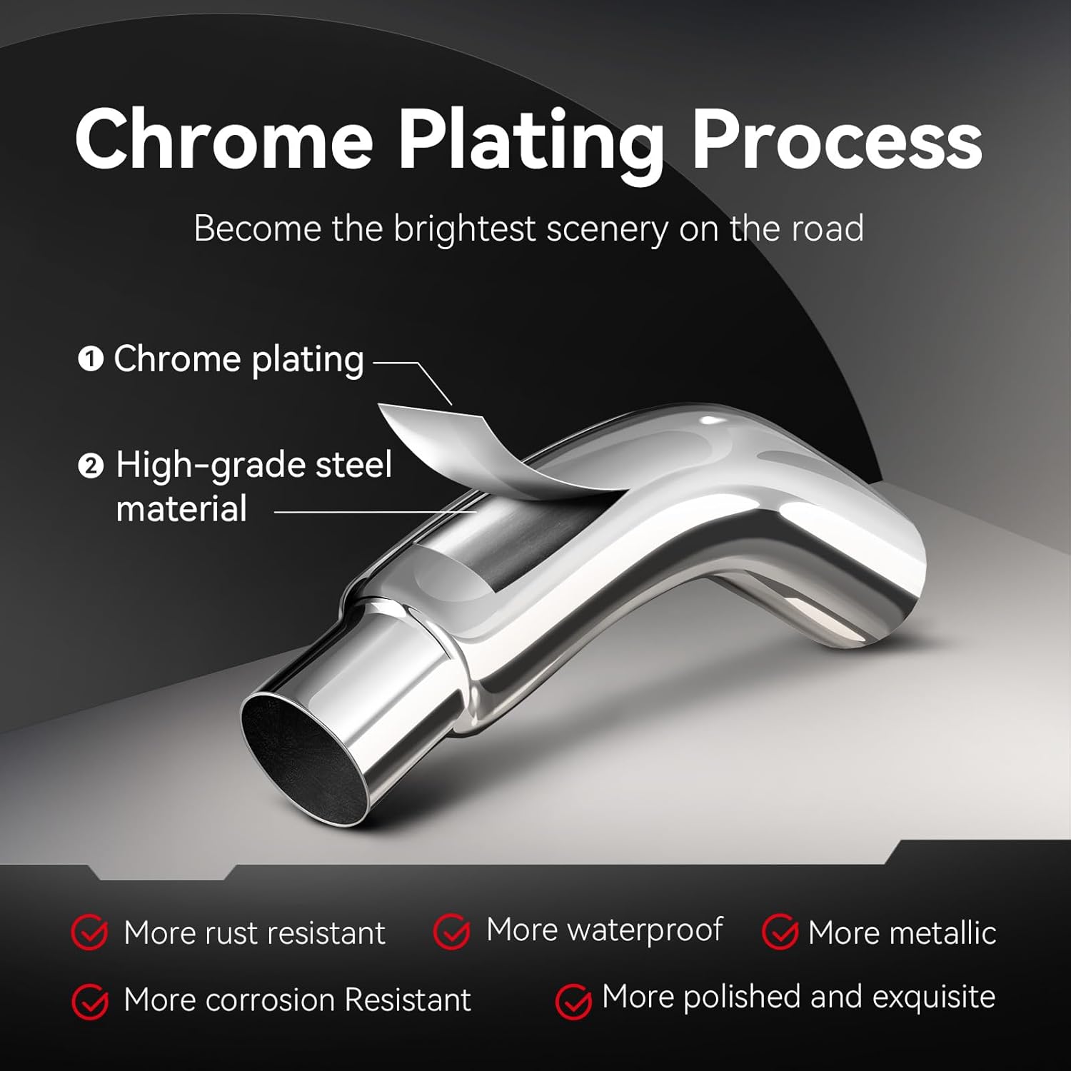 Thumbnail 2 de 4" Diesel Exhaust Tip Elbow (135°) Chrome Plated with Clamp — Exhaust Tip Exhaust Tip for Pickups, Trucks and Cars