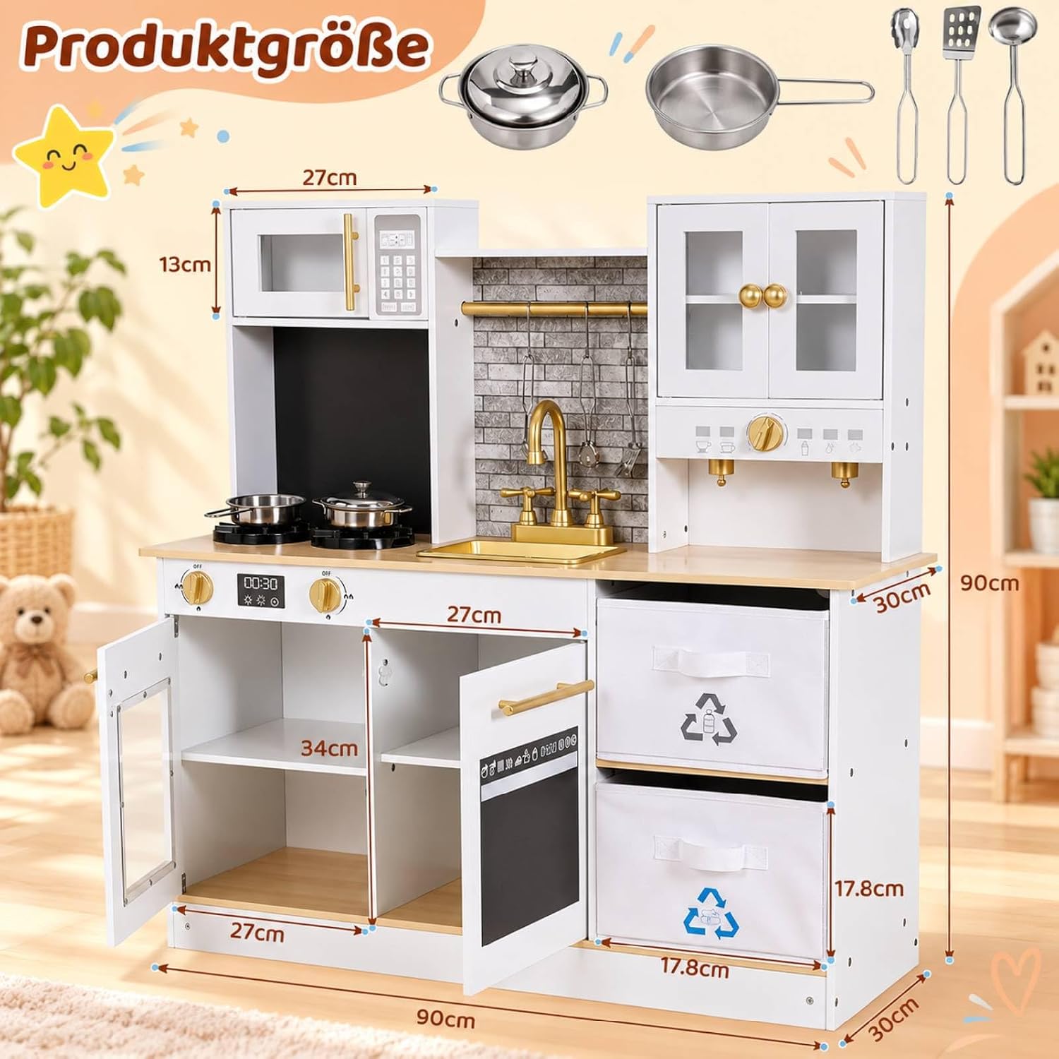 Thumbnail 6 de MAMIZO LY-41 houten kinderkeuken met licht- en geluidseffecten, wit