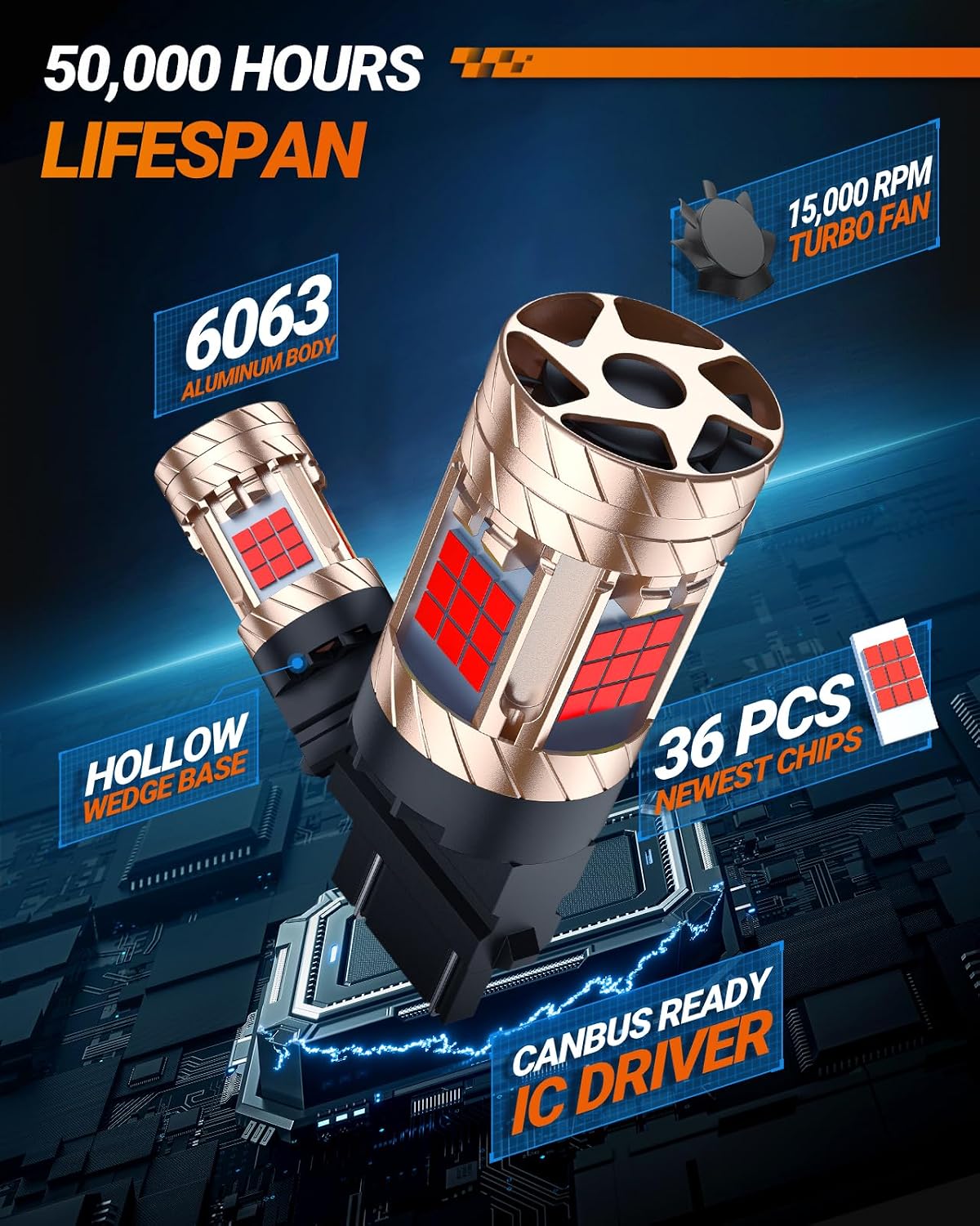 Thumbnail 4 de SEALIGHT 3157 LED Bulb Red (Brake/Stop & Tail), Anti Hyper Flash, Built-In Resistor, Plug-N-Play, Pack of 2