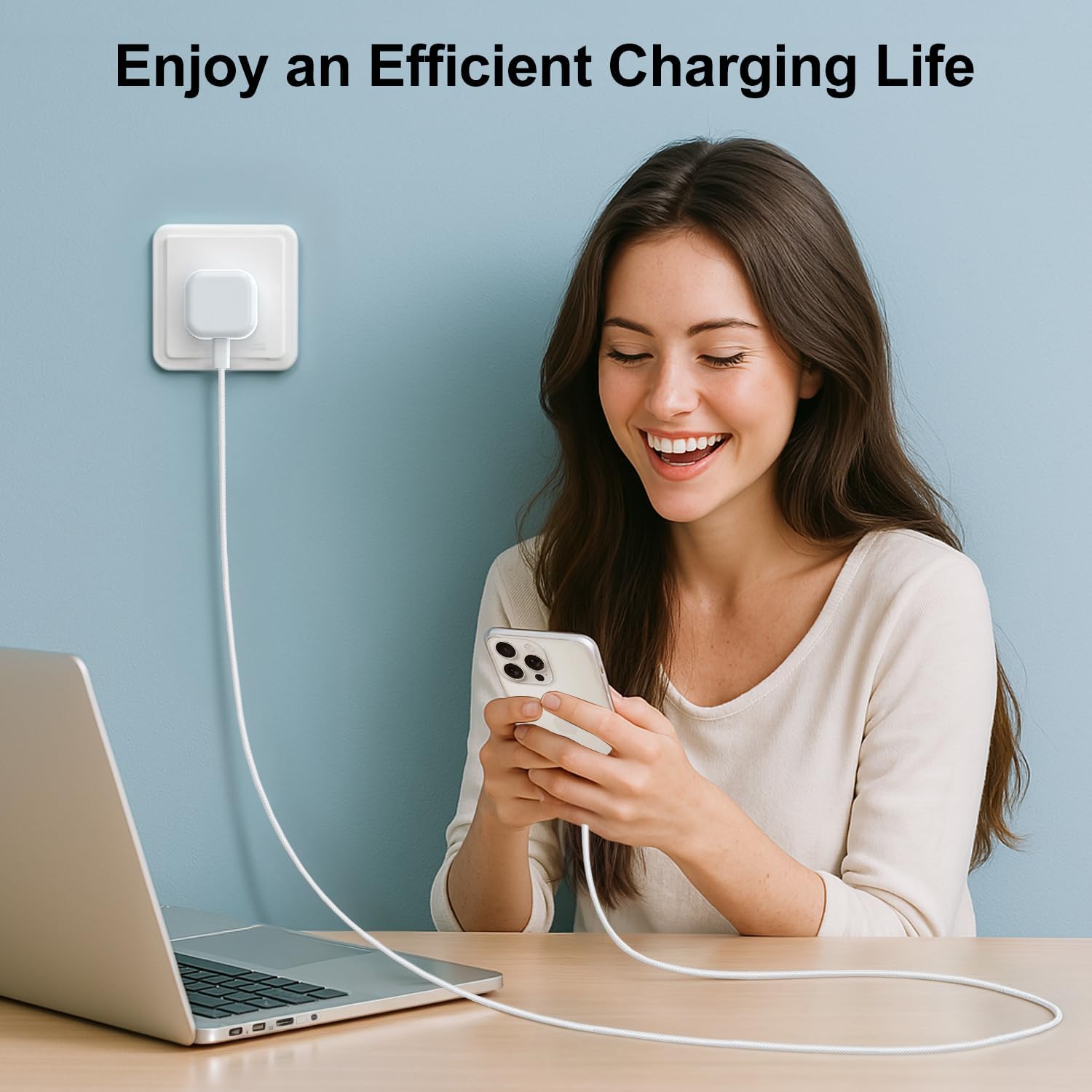 Thumbnail 6 de 20W USB‑C Fast Charger Plug with 3m Nylon USB‑C Cable for iPhone 17/16/15 Pro, Air, and iPad (UK)