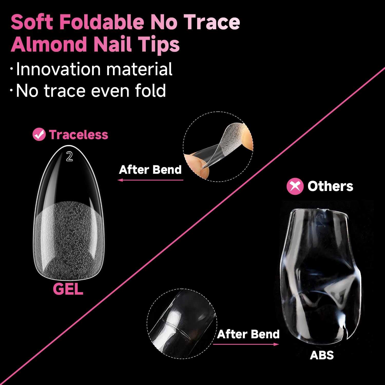 Thumbnail 4 de UNA GELLA Medium Oval Mandel Nageltips – 312 Stück, 12 Größen, Soft Gel Nail Tips ohne C-Kurve