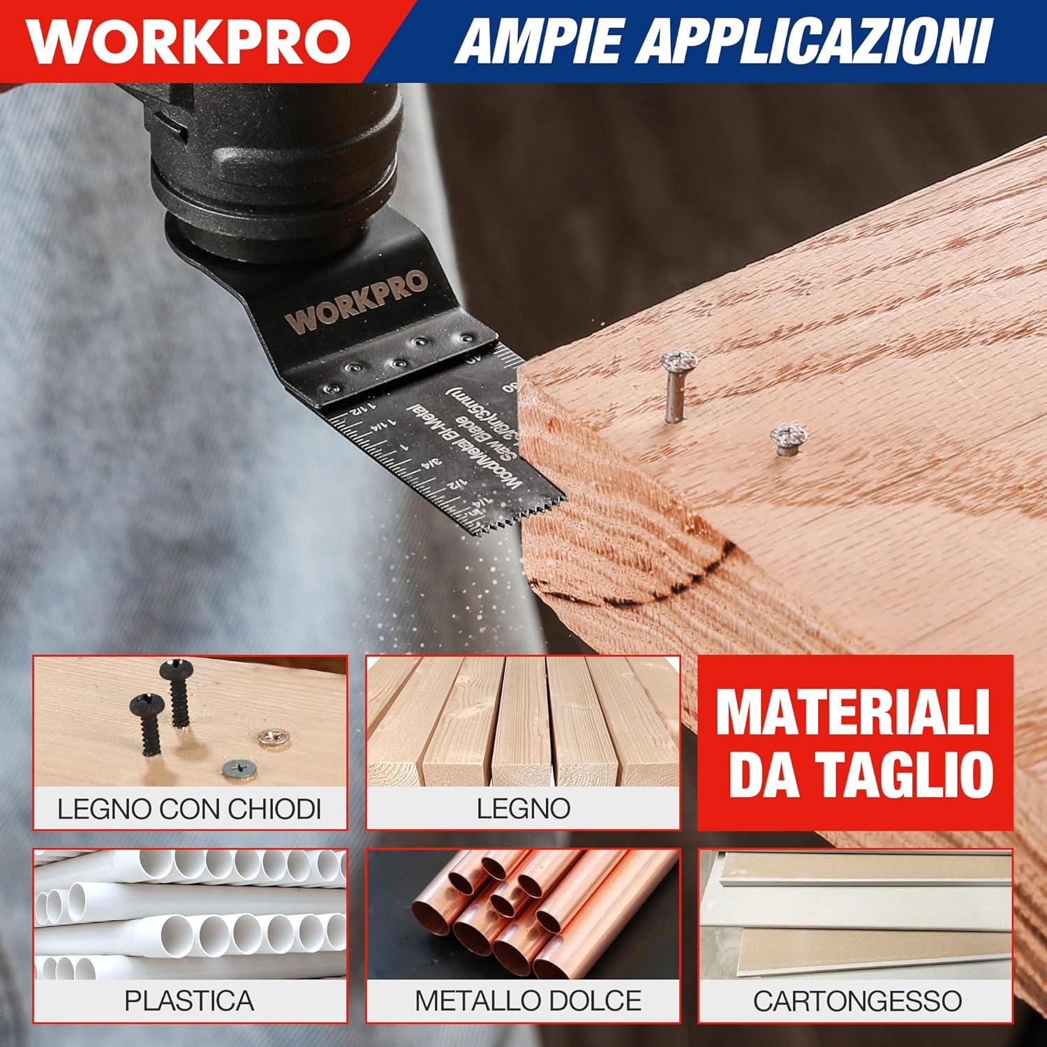 Thumbnail 5 de WORKPRO Lame Utensile Multifunzione 10 Pezzi – Set lame oscillanti in bimetallo, compatibilità ampia