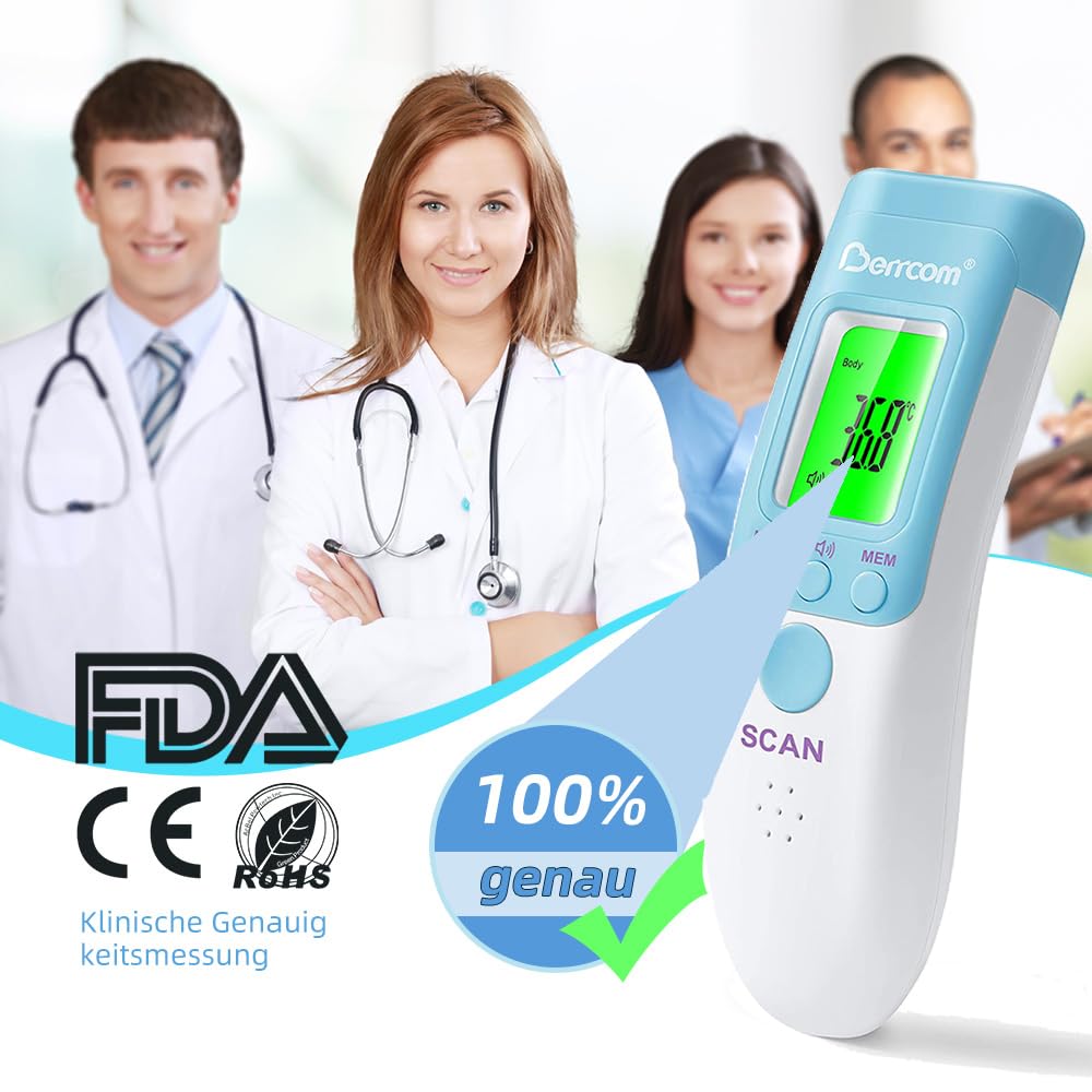 Thumbnail 6 de Berrcom Fieberthermometer Kontaktlos Stirnthermometer – Infrarot 3-in-1, Fieberalarm, LCD Anzeige