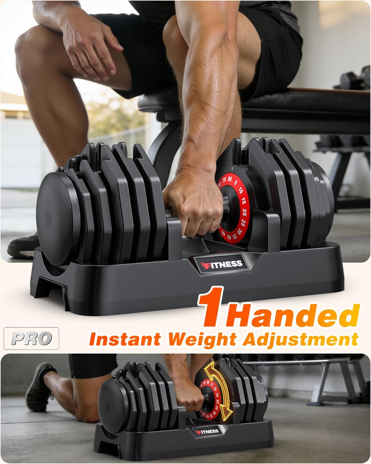 Detalle 2 de Rendpas Adjustable Dumbbell Set, 5–80 lb Range, Dial Adjustment and Storage Tray