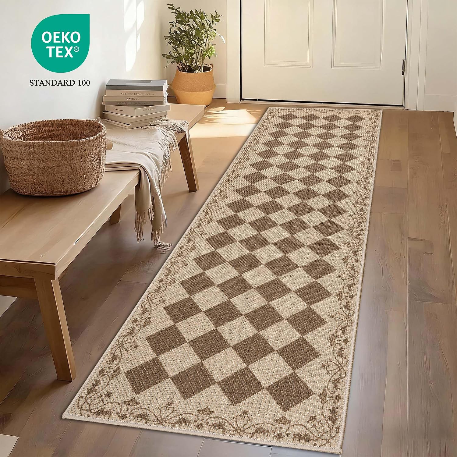 Detalle de Cekene Runner Rugs for Hallway 65x180cm – Non-Slip, Washable, Brown