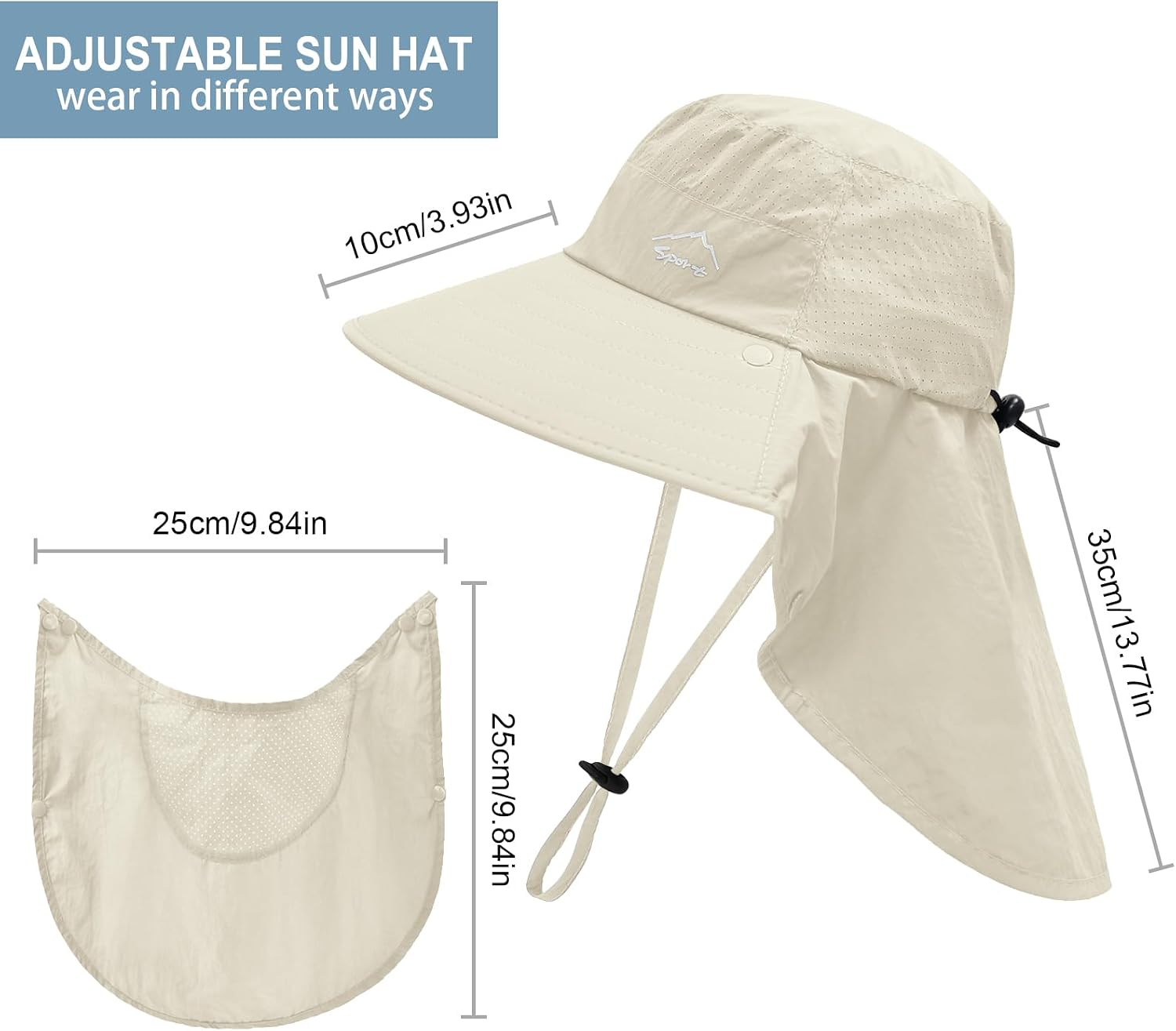 Detalle de Sun Hat with Neck Flap: UPF 50+ Lightweight, Foldable Sun Protection for Men and Women