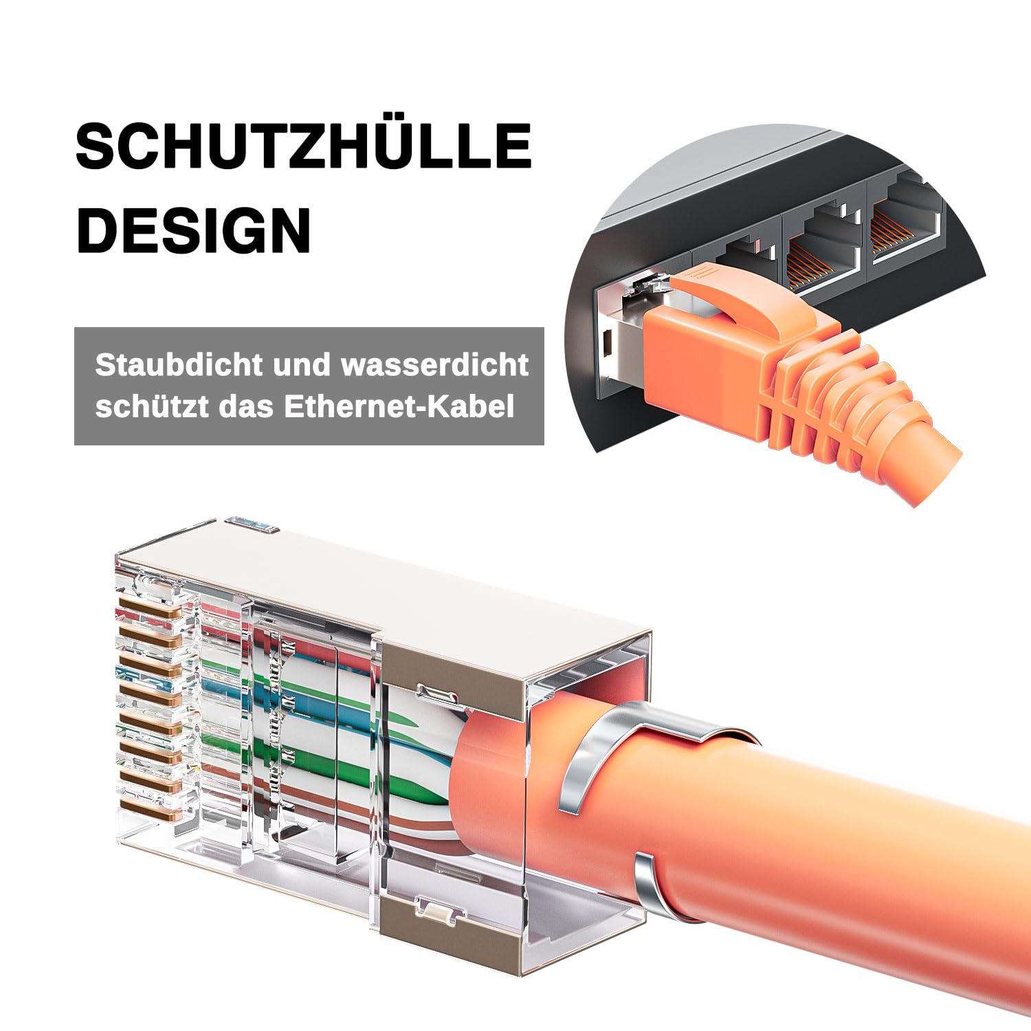 Detalle de iwillink 20x RJ45-Stecker CAT 7 (50 µ) geschirmt, Pass-Through – für Cat 7/Cat 6A, mit Einfädelhilfe & Knickschutz