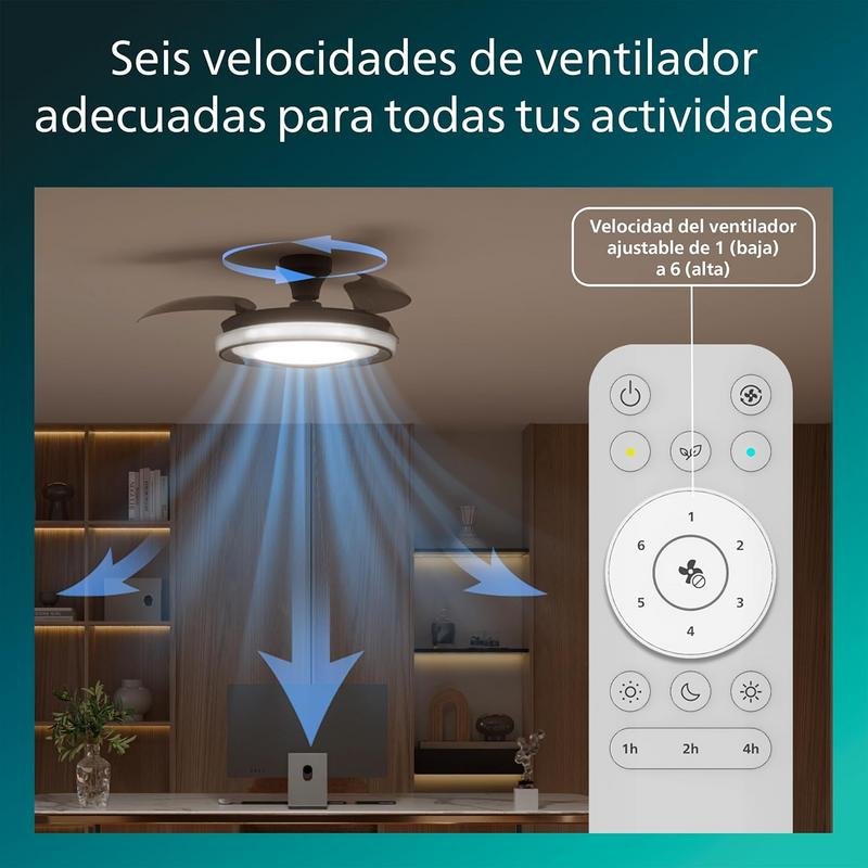 Detalle de Philips Bliss: Ventilador de techo 106 cm con LED regulable y luz integrada