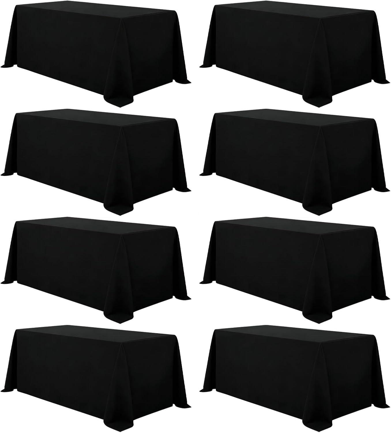 Detalle de Heneger 8 Pack Black Tablecloths — 90 x 132 Inch Rectangular, Wrinkle-Resistant Polyester