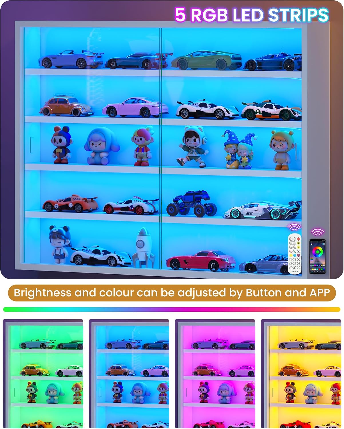 Thumbnail 4 de KIMENICH Vetrina da Collezione a 5 Piani con Illuminazione LED – bianco, sospesa a parete
