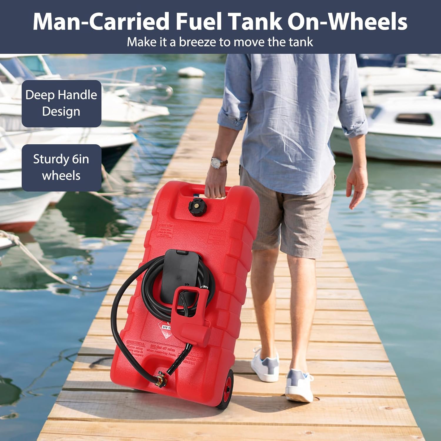 Detalle de GAOMON Fuel Caddy 15 Gallon Portable Gas Tank with Siphon Pump and 10ft Hose