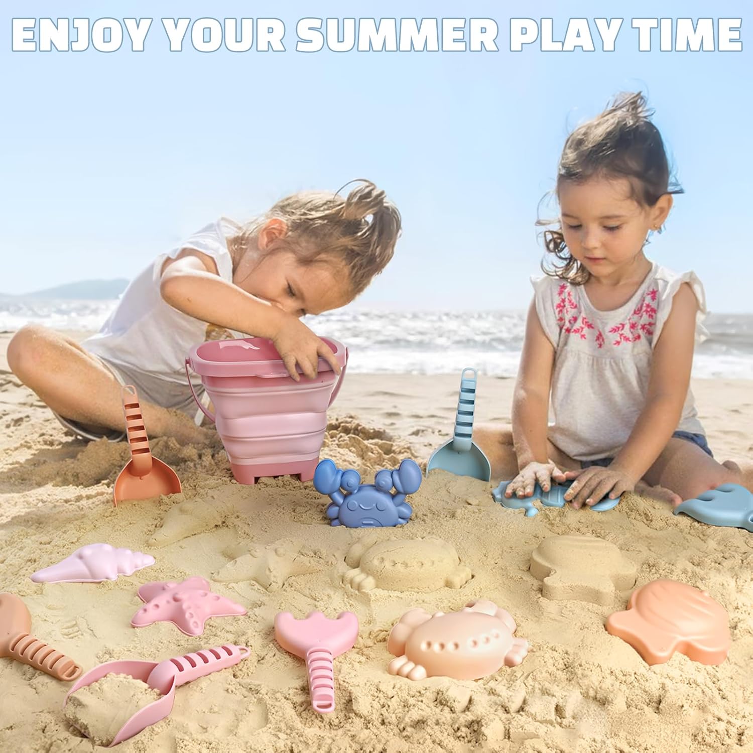 Thumbnail 5 de Dreamon Beach Toys Set for Kids (Ages 3–10) with Collapsible Sand Buckets, Molds, Shovels & Mesh Bag