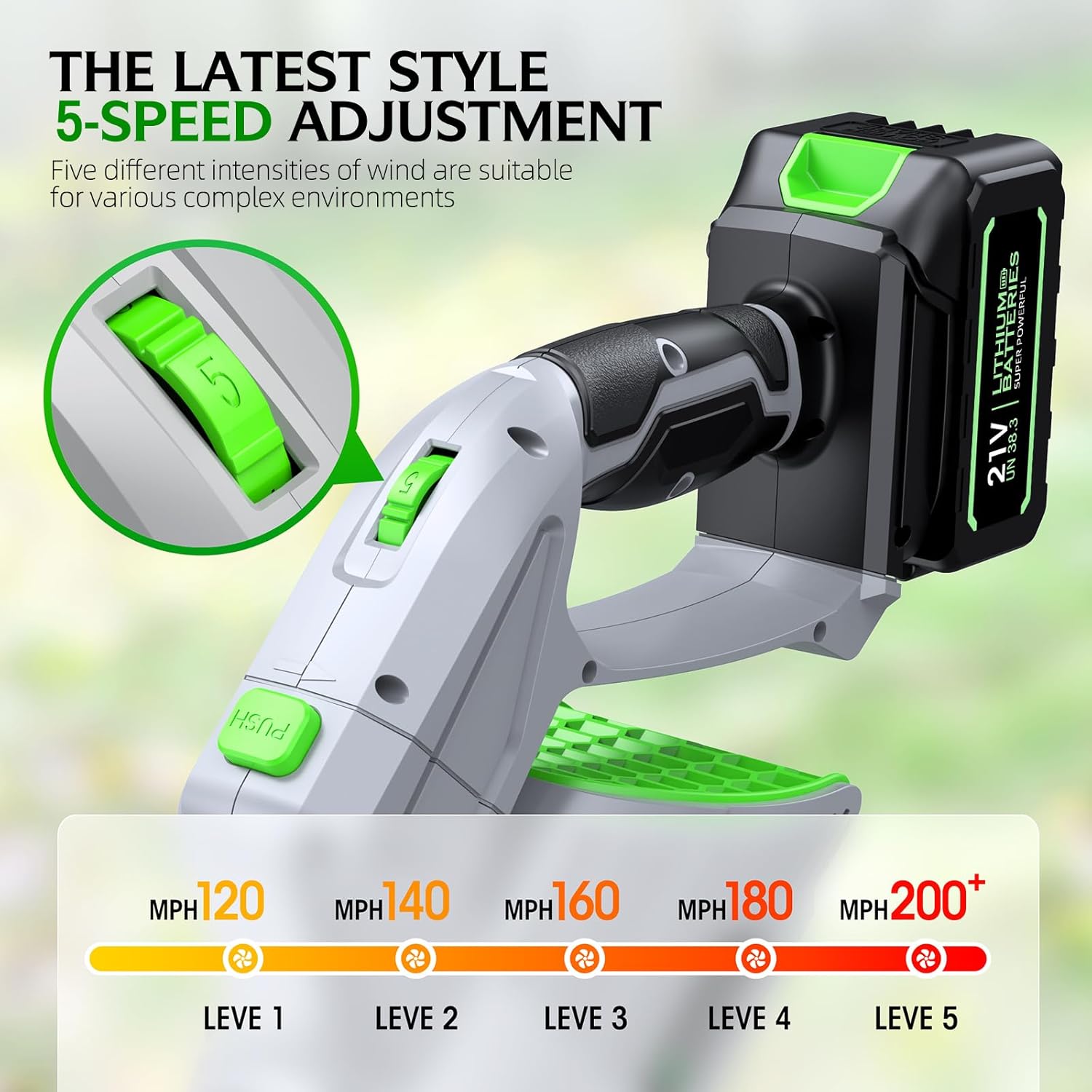 Thumbnail 3 de Souffleur de feuilles sans fil 990 000 TR/min avec 2 batteries, 2 buses et chargeur – 5 vitesses réglables, gris perlé
